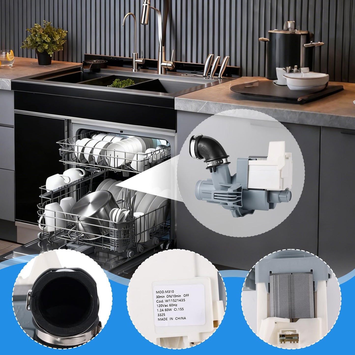 W11612326, W10805386 Dishwasher Circulation Pump Replace Dishwasher Pump W10879262, W11521435, AP7193729 Compatible with Whirlpool, Amana, Kenmore Parts: W10879262, PS16744934, W11521435