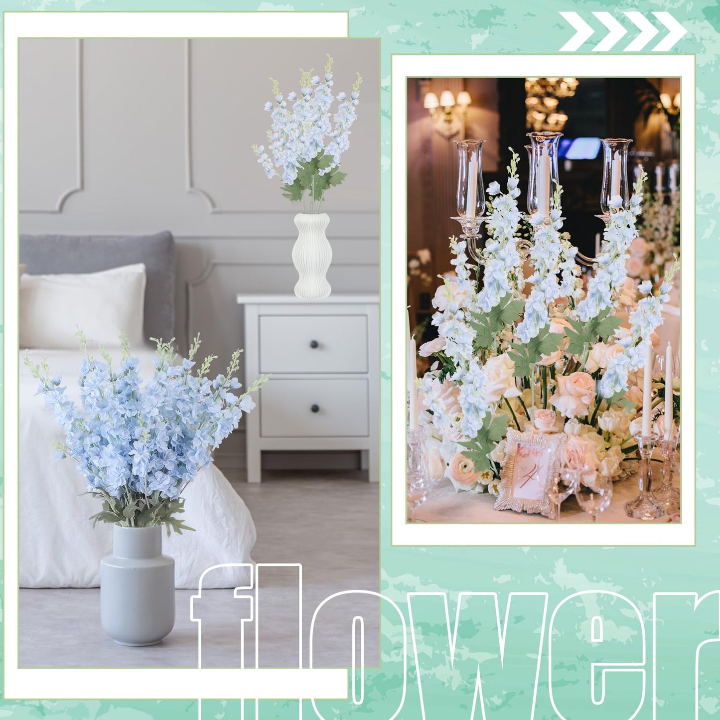 Thiccywoov 24 Pcs Delphinium Artificial Flower 35.4'' Long Larkspur Stem Silk Fake Faux Flowers Bulk for Tall Vase Floral Arrangements Home Centerpiece Table Wedding Decor (Blue)