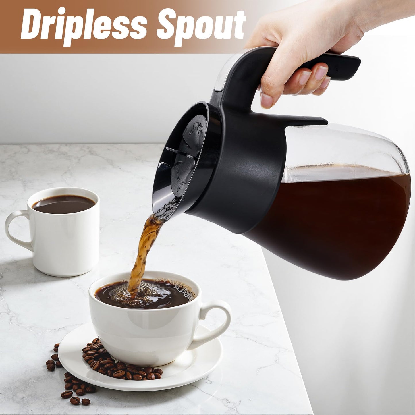 10 Cup Coffee Pot Replacement for Ninja Coffee Maker CM401 CM371 CP301 CM300 CM400 CF091, Glass Carafe Replacement with Brew-Through Lid, Ninja Coffee Pot Replacement with Sturdy Handle