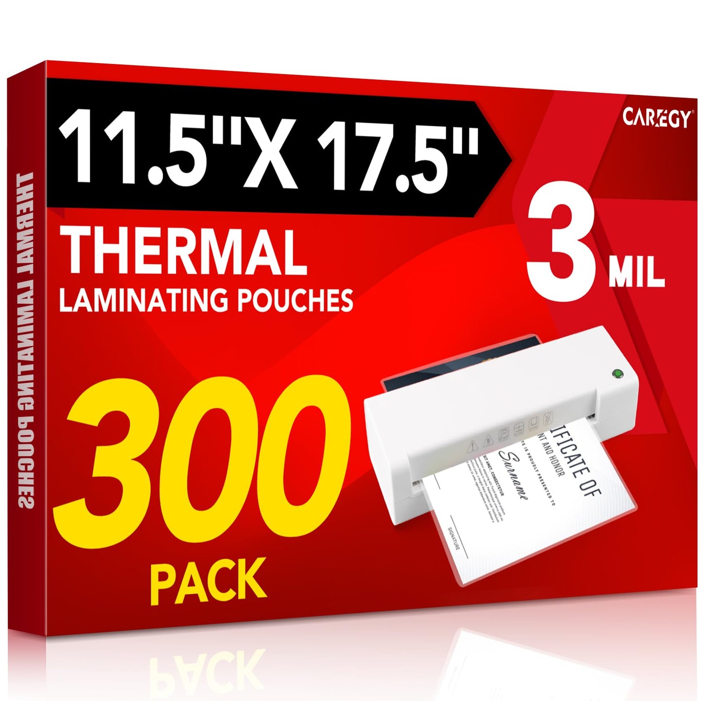 CAREGY 300 Pack Laminating Sheets, Hold 11 x 17 Inch Sheet, 3 Mil Clear Thermal Laminating Pouches 11.5 x 17.5 Inch Lamination Sheet Paper for Laminator, Round Corner