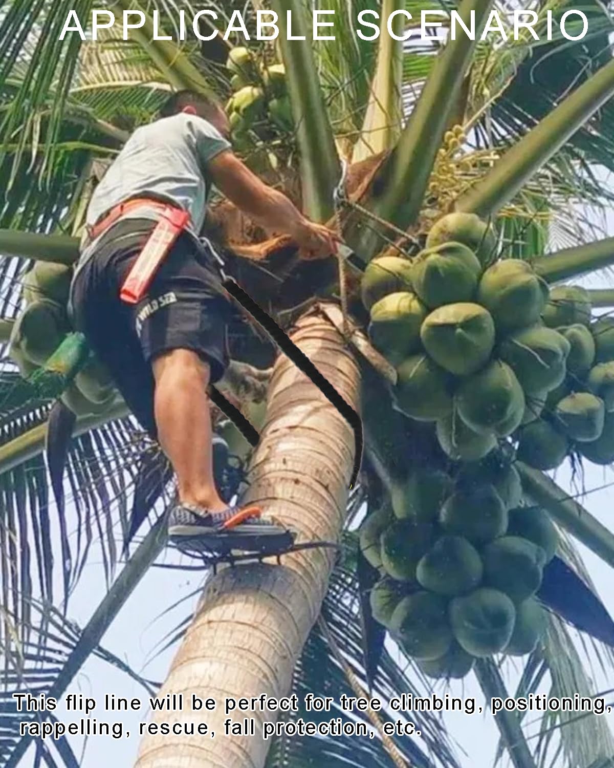 12FT Flipline Adjustable Lanyard RTOVZON Tree Climbing Lanyard for Climbing Trees, Fall Protection Flip Line Kit, Tree Climbers