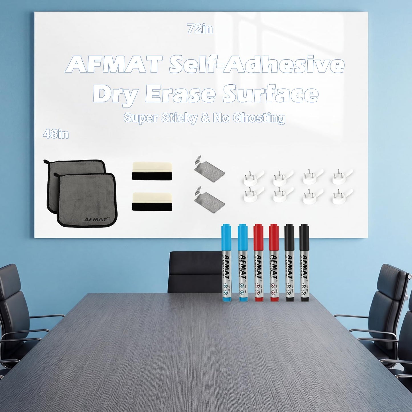 AFMAT White Board Dry Erase Paper, Large Whiteboard Wallpaper, with 6 Markers, Stain-Proof & Super Sticky, No Ghost, 6' x 4' Peel and Stick Dry Erase Board Paper for Wall/Home/Office, WS46D