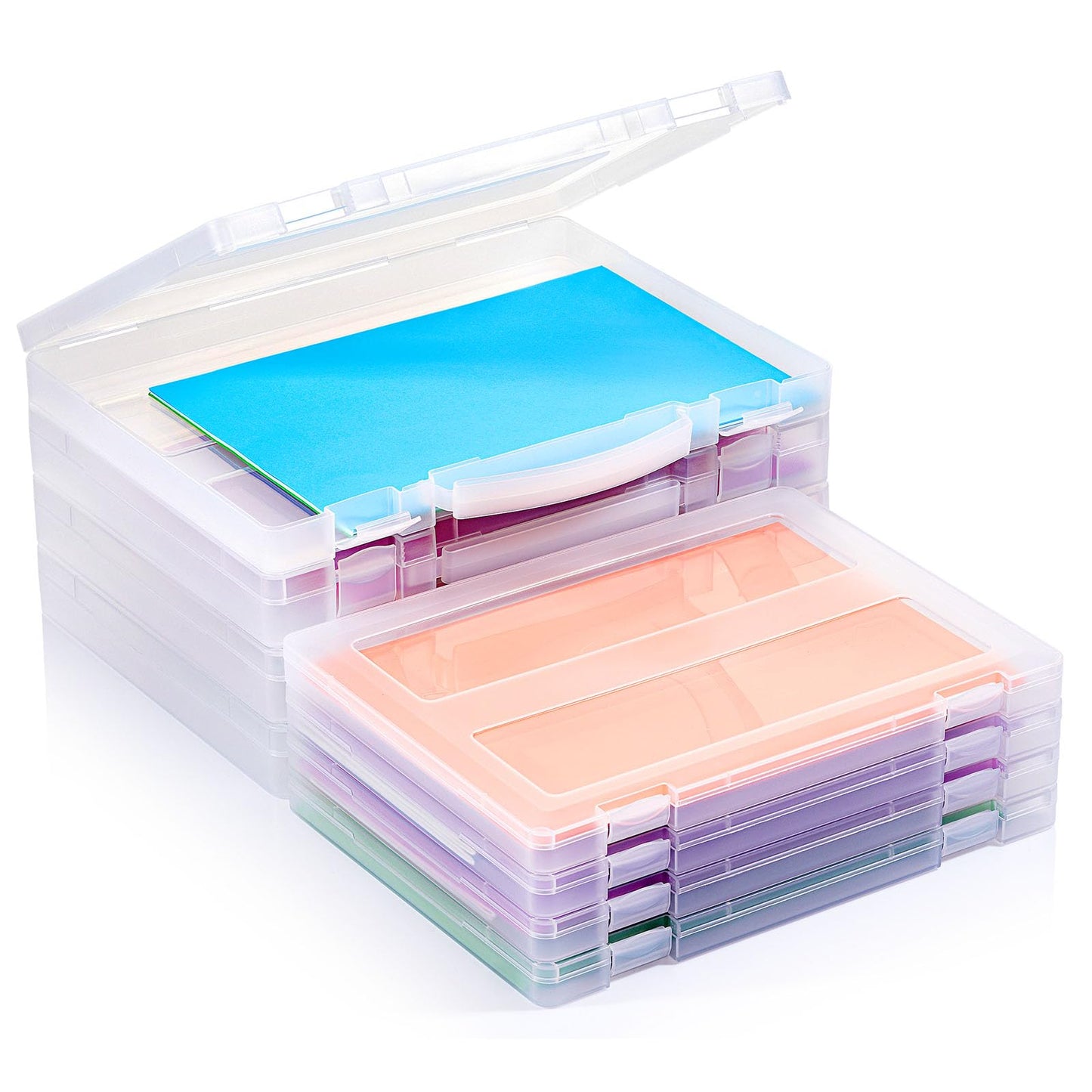 iBune 8-Pack A4 Plastic Paper Organizer Box, Scrapbook Storage for 8.5” x 11” Letter Papers, Portable Document Holder, Board Games Art Supplies Sticker Organizers (2 Inner Size)