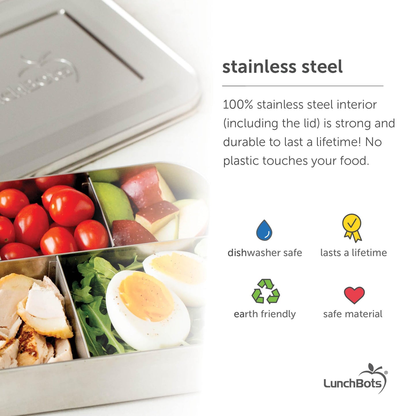 LunchBots Large Cinco Stainless Steel Lunch Container - Five Section Design Holds a Variety of Foods - Metal Bento Box - Dishwasher Safe - Stainless Lid - Blue Dots