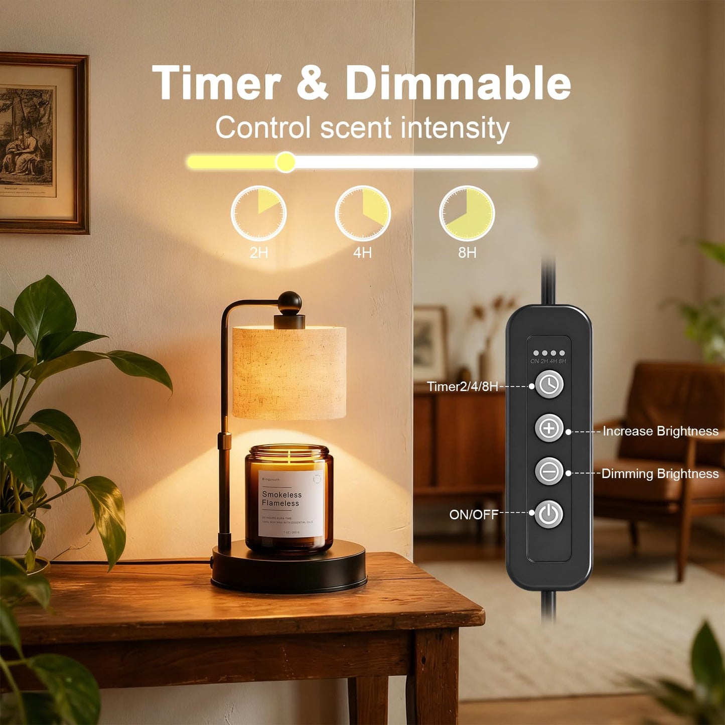Bingyouth Candle Warmer Lamp with Timer, Modern Farmhouse Candle Warmer, Height Adjustable & Dimmable Electric Candle Warmer Lamp, Includes 2 Bulbs, Birthday Gift for Women, Mom, Housewarming - Flaxen
