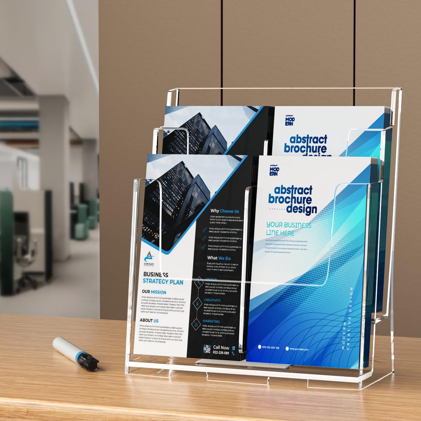 FUCDTEFC 2 Pack Acrylic Brochure Holder 8.5x11 & 4 x9 Inches, Clear 2 Tier Literature Magazine Stand Brochure Display Stand w Removable Divider Universal, Flyer Holder for Wall Mount or Countertop