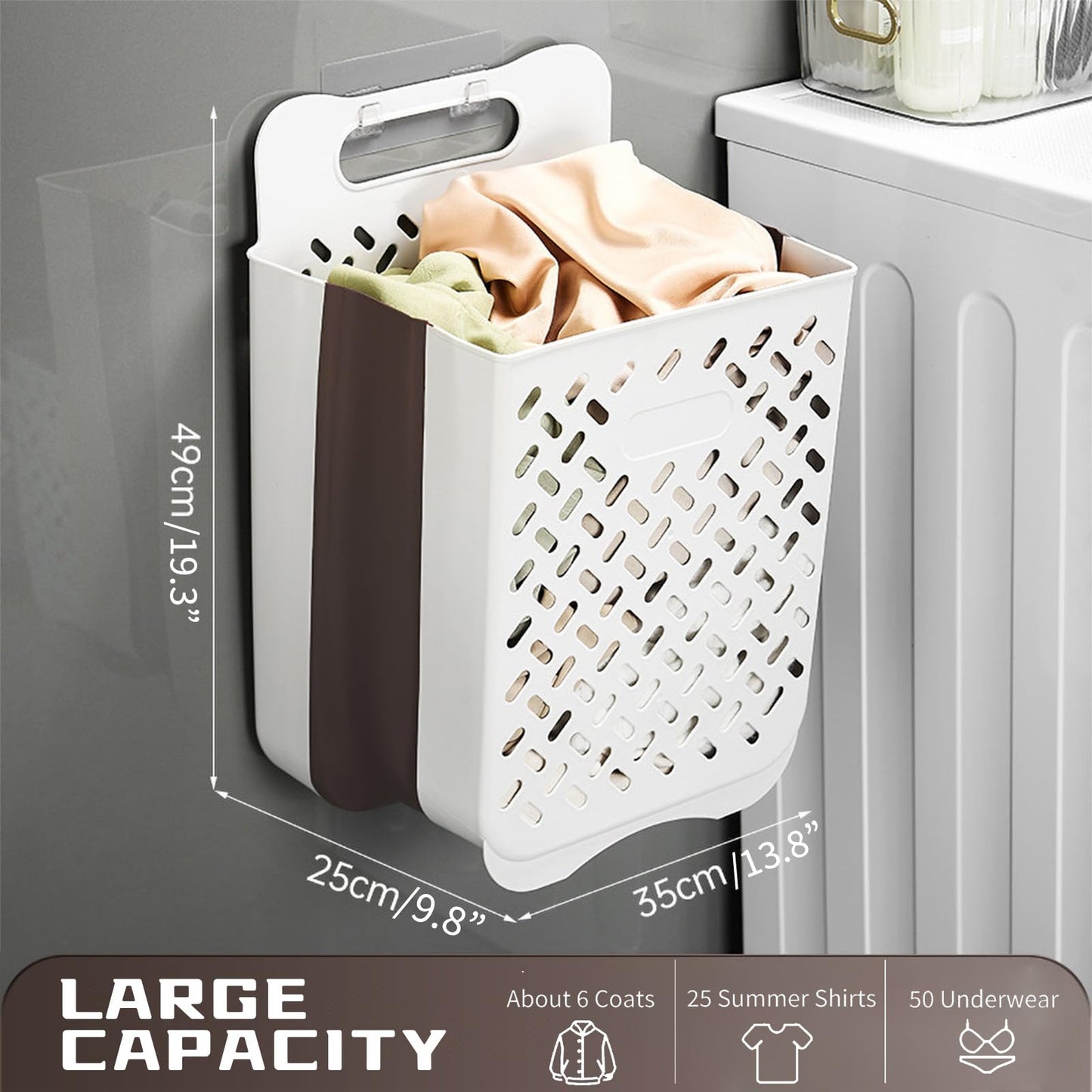 Pansyling Plastic Foldable Laundry Basket with Handle, 35L Wall Mounted Laundry Hamper Freestanding Dirty Clothes Hamper, Collapsible Laundry Baskets Pop Up Hamper Storage Container for Snacks Dolls