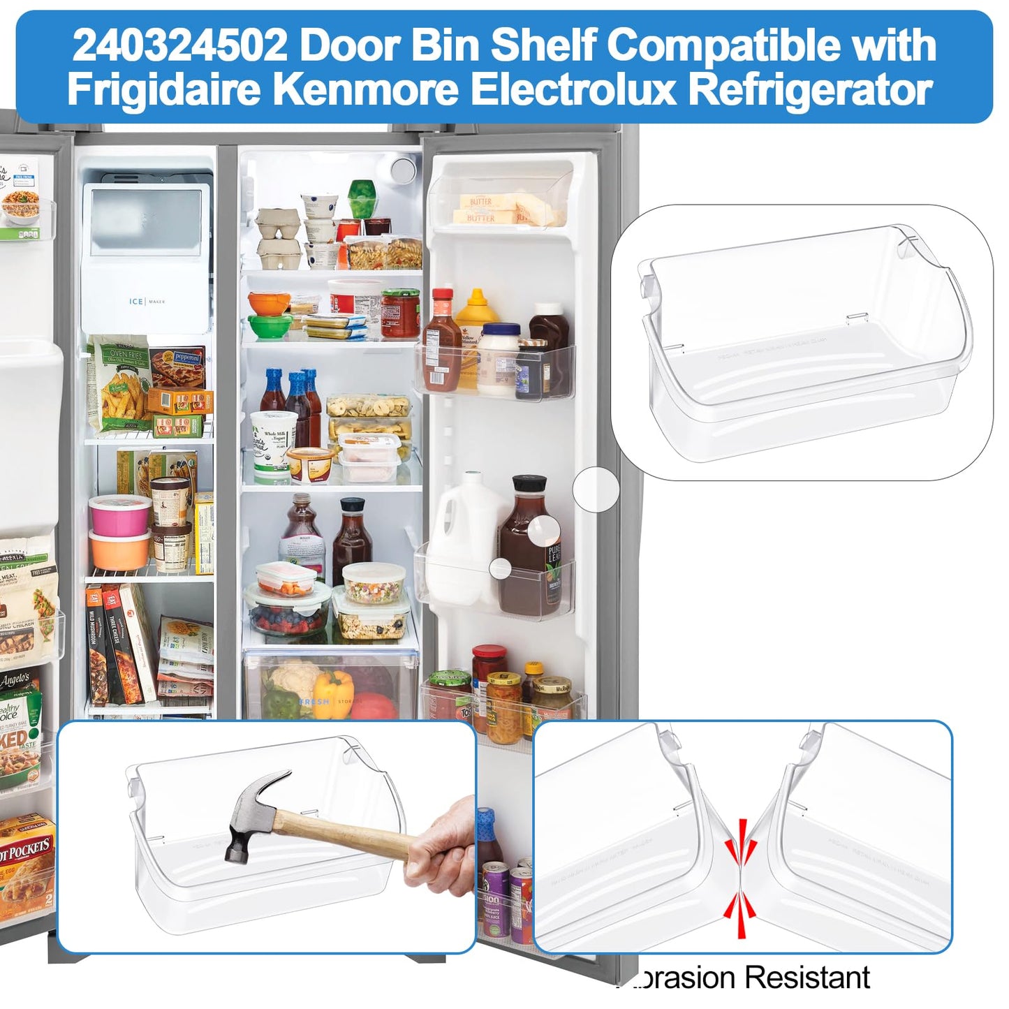 Upgraded LFSS2312TF0 LFSS2312TP0 LFSS2312TE0 FFSS2315TS0 FFSS2315TE0 Door Bin Shelf Compatible with Frigidaire Gallery Door Shelf Replacement 240324502 Frigidaire Refrigerator Door Shelf (2-PACK)