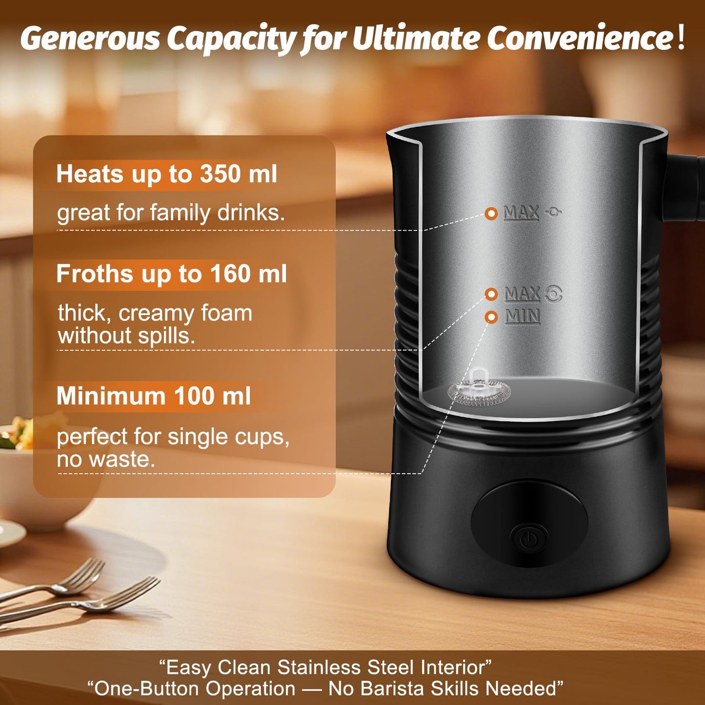 BXKEE Milk Frother and Steamer, 4-in-1 Electric Milk Frother and Warmer, Hot & Cold Foam Maker, 11.8oz Capacity, Fast Heating, Quiet Coffee Frother for Latte, Cappuccino & Hot Chocolate