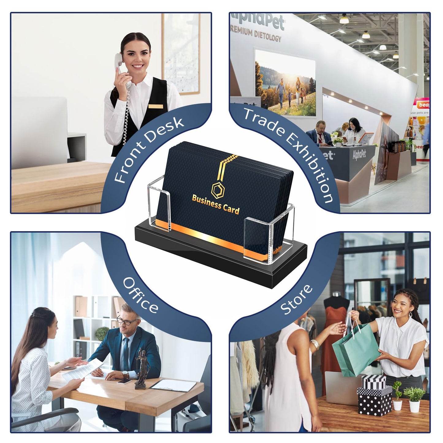 NIUBEE Acrylic Business Card Holder: Clear Plastic Business Cards Display Stand for Desk - Gift Card Organizer for Office 6 Pieces