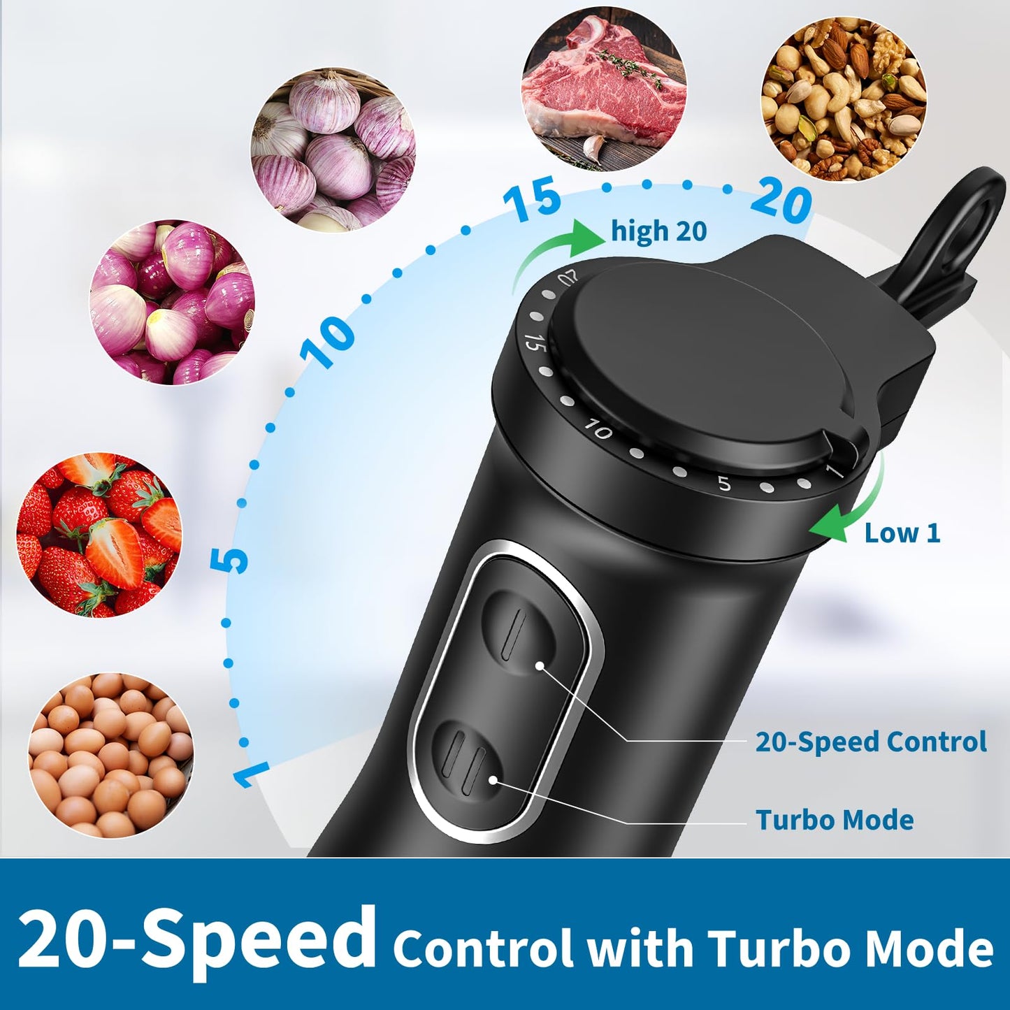 LINKChef 4 in 1 Immersion Blender Handheld, 800W with Titanium Steel Blades, 20 Speeds, Turbo Mode, Scratch-Resistant Stick Hand Blender with Whisk & Food Processor