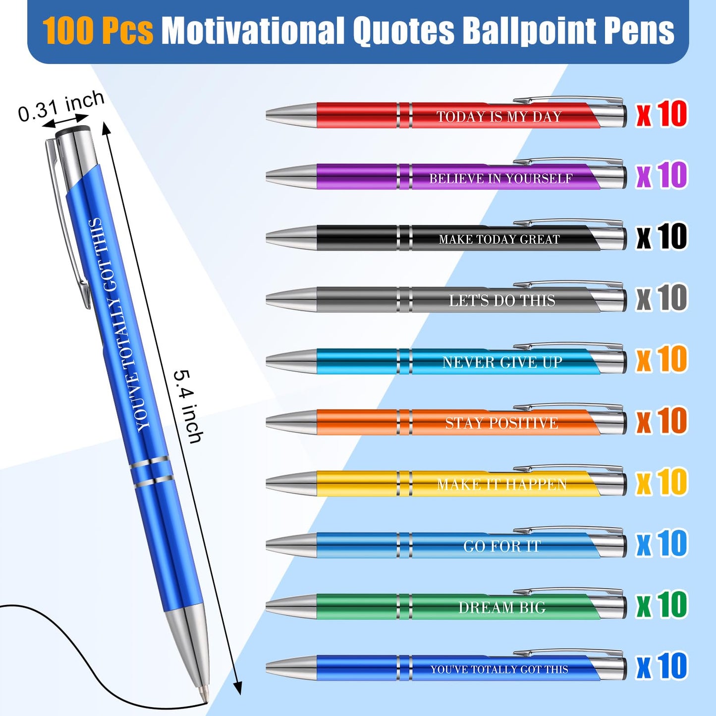 Sherr 100 Pcs Ballpoint Pens Motivational Inspirational Quotes Metal Pen Bulk Employee Appreciation Gifts Encouraging Writing Black Ink for Student Coworker Teacher Office (Go for It)