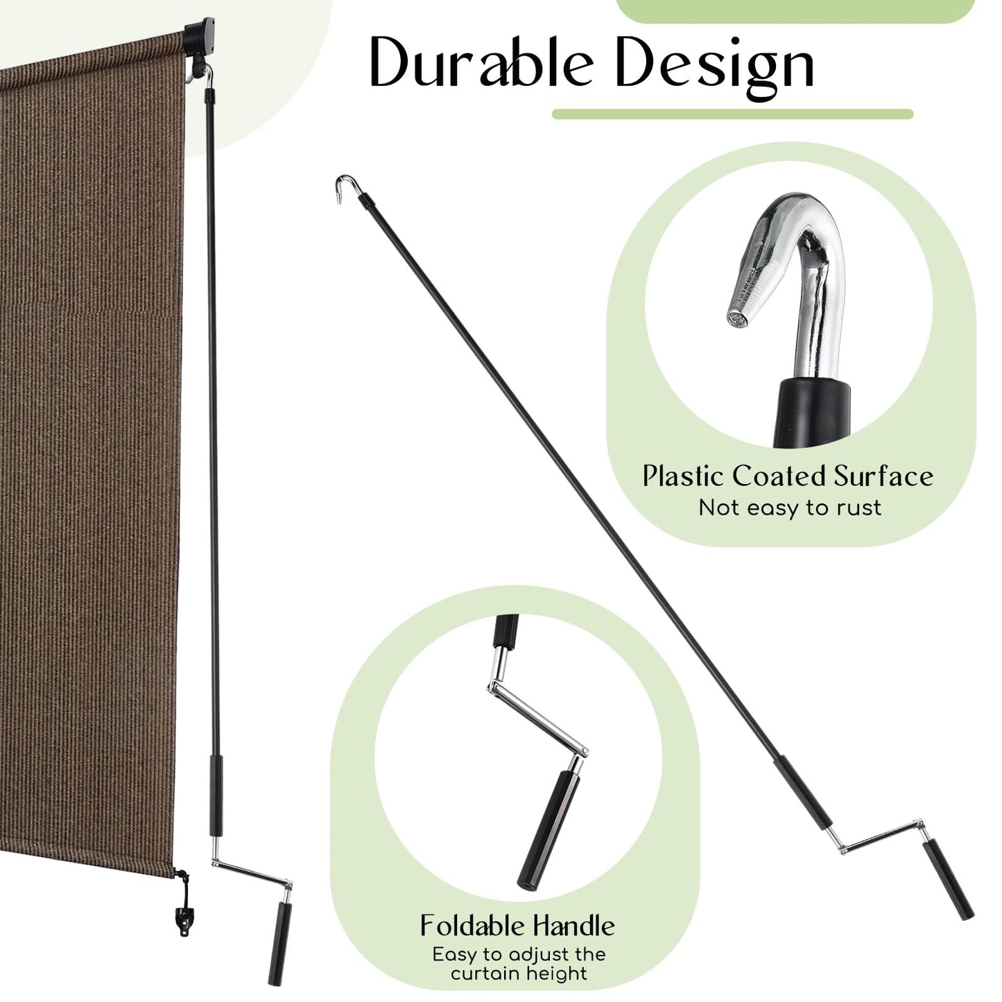 Pickmesh Exterior Roller Shade Universal Crank Wand Replacement Metal Crank Wand Telescoping Skylight Pole with Hook for Exterior Sun Shades Outdoor Indoor Roller up Blinds (Black)