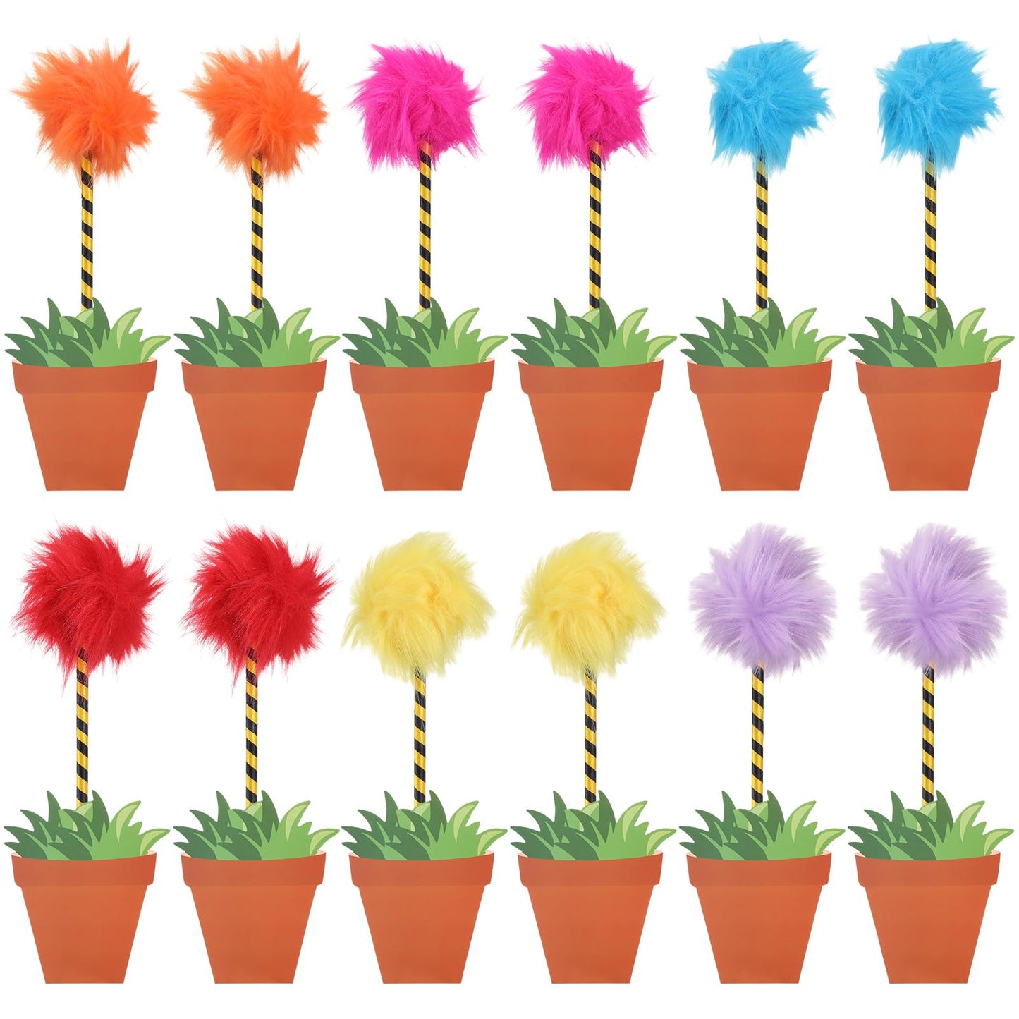 Sayglossy 24 Pcs Fluffy Fuzzy Pens and Flower Pot Notebooks, Colorful Pompom Pens Novelty Cute Notepad Gift Set for Birthday Party Favors Office Supplies