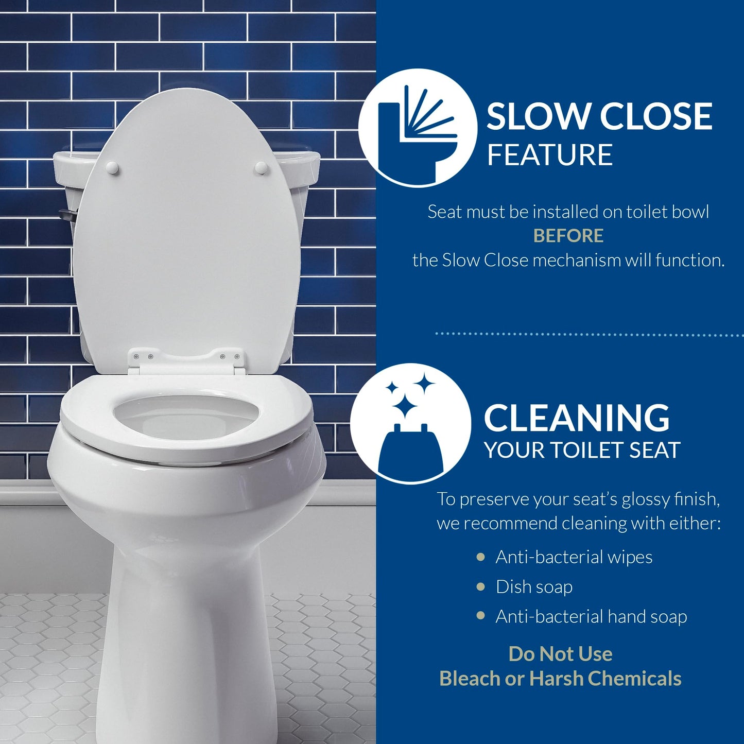 Mayfair Caswell Modern Slow Close Toilet Seat, Durable Plastic Seat, Made in USA, Round, White