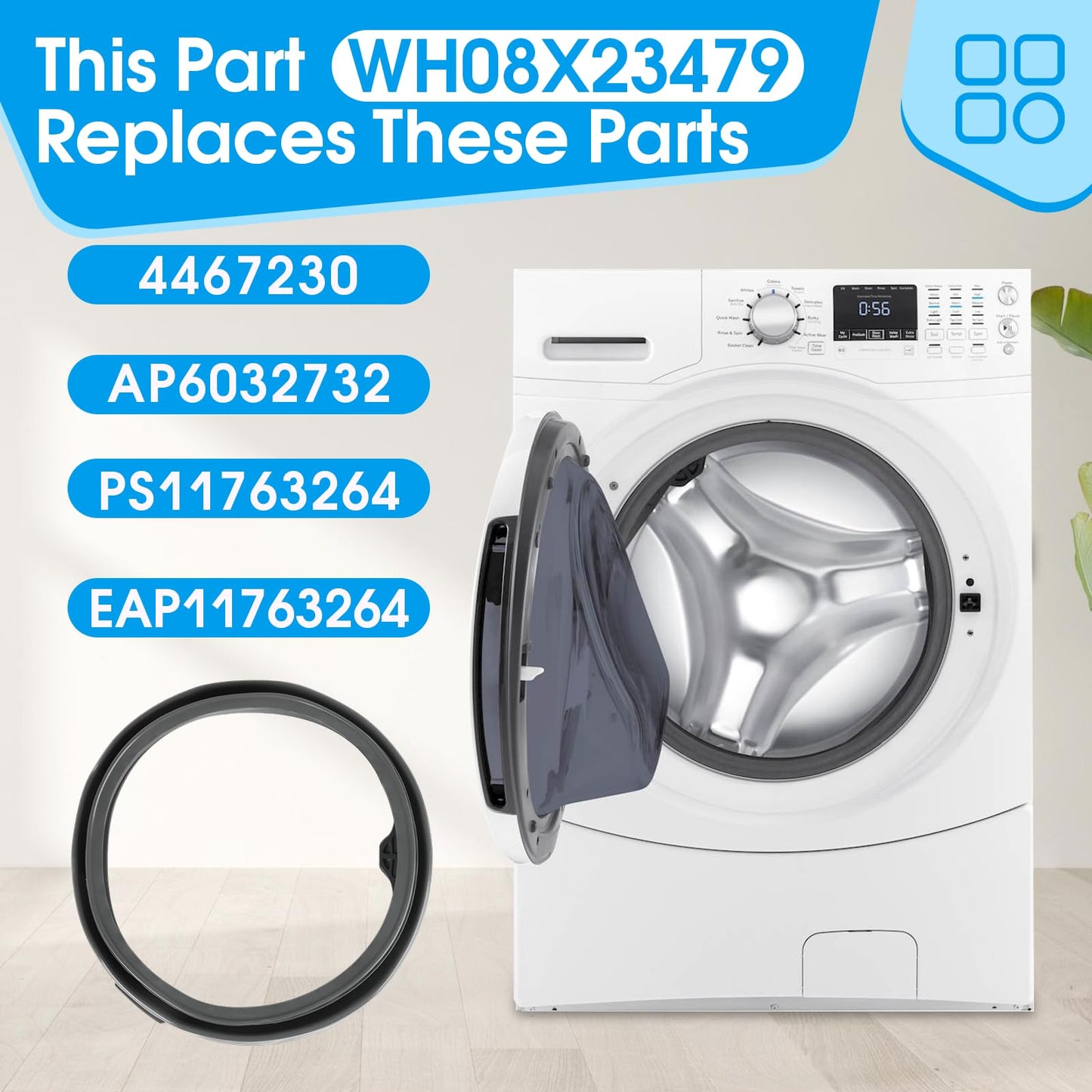 WH08X23479 Washer Door Boot Seal Door Diaphragm Compatible with GE Front Load Washer, Door Gasket Replacement Part 4467230 AP6032732 PS11763264 EAP11763264
