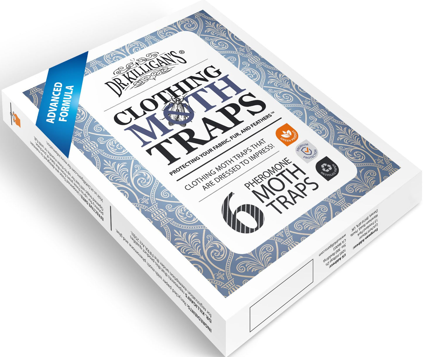 Dr. Killigan Premium Clothing Moth Traps with Pheromones Prime | Non-Toxic Clothes Moth Trap with Lure for Closets | Moth Killer Treatment & Prevention (6, White)