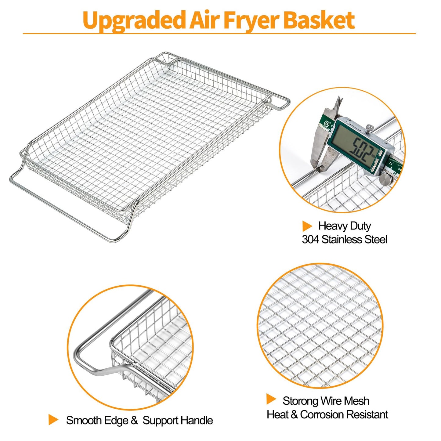 Upgraded KCO124BM KCO124 Air Fryer Basket Replacement Parts for Kitchenaid Oven Basket 304 Stainless Steel 14 x10 Mesh Basket Kitchen Aid Digital Air Fry Countertop Toaster Oven Tray Rack Accessories