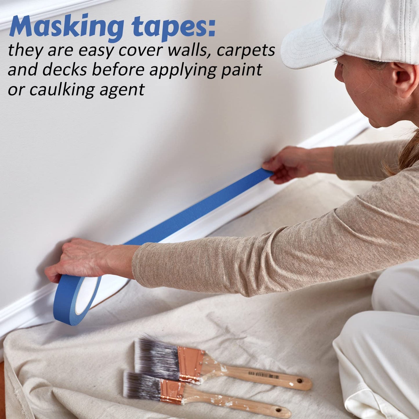 Fainne 20 Rolls Blue Painters Tape Bulk Multi Pack Safe Paint Paper Masking Tape for Wall Painting Decoration Supplies (Blue,1 Inch X 55 Yards)