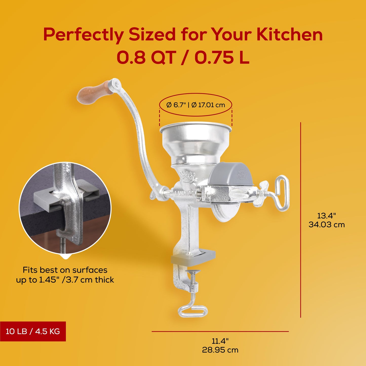 Corona Manual Grain Mill, Cast Iron Corn Grinder with Hand Crank for Corn, Wheat, Rice, Coffee & Spices, Adjustable Flour Mill for Home Kitchen Use