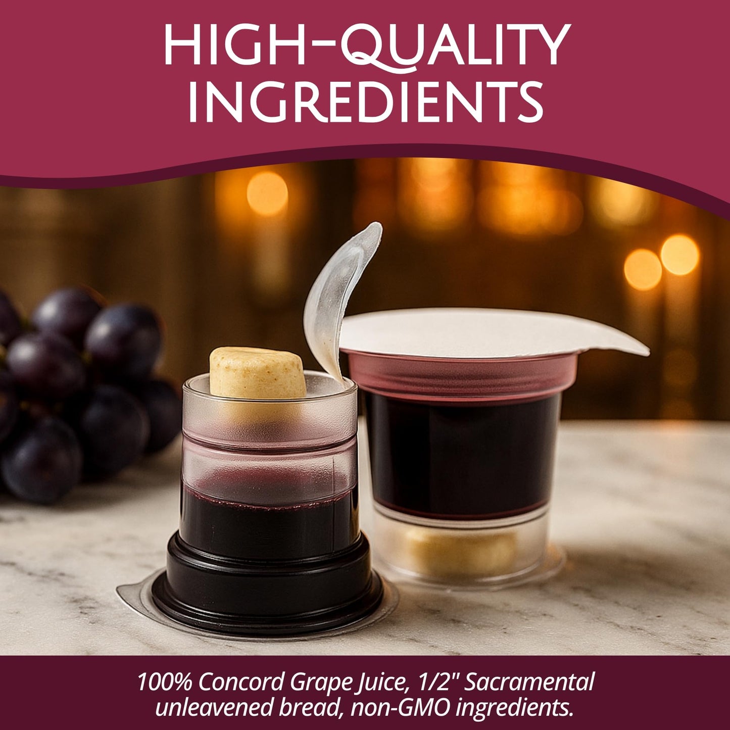 TrueVine Top & Bottom Communion Cups and Wafer Set - Prefilled Cups with Fresh Unleavened Bread & Grape Juice - Carefully Packaged & Easy to Open, Ideal First Communion Favors for Guests (100 Count)
