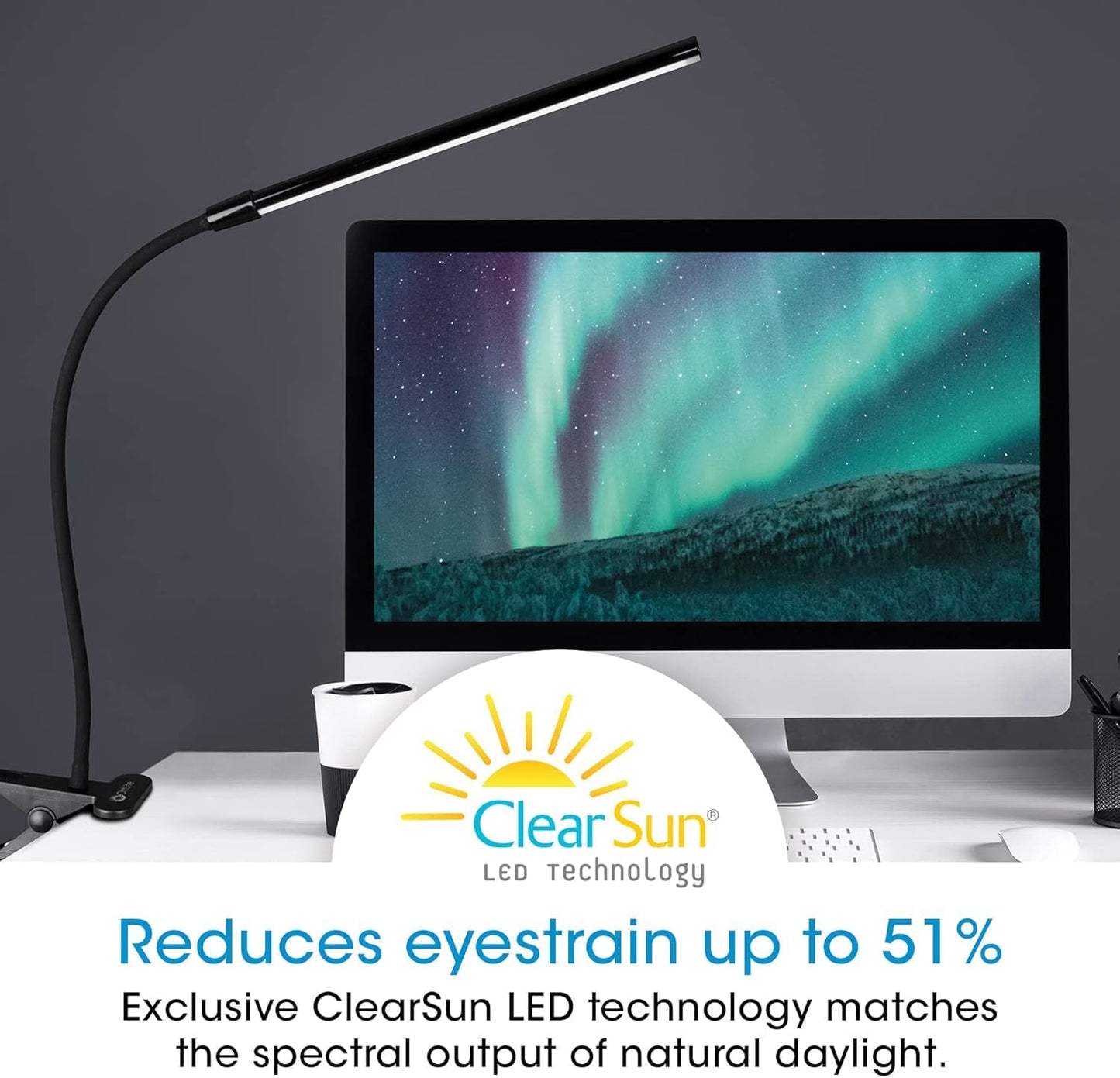 OttLite Clip-On LED Easel Lamp with ClearSun LED Technology - Sturdy Clip Light with On/Off Switch Cord - Adjustable & Flexible Neck for Precise Lighting, Piano, Computer Desks, Shelves & Tables