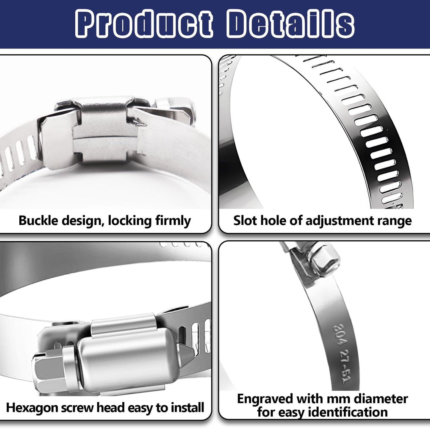 maierke 200PCS Stainless Steel Hose Clamps Assortment Kit,Metal Adjustable 1/4"-2"(6-51mm) Worm Gear Hose Clamp Heavy Duty Small Hose Clamps for Automotive,Radiator Pipe,Plumbing,Fuel Line