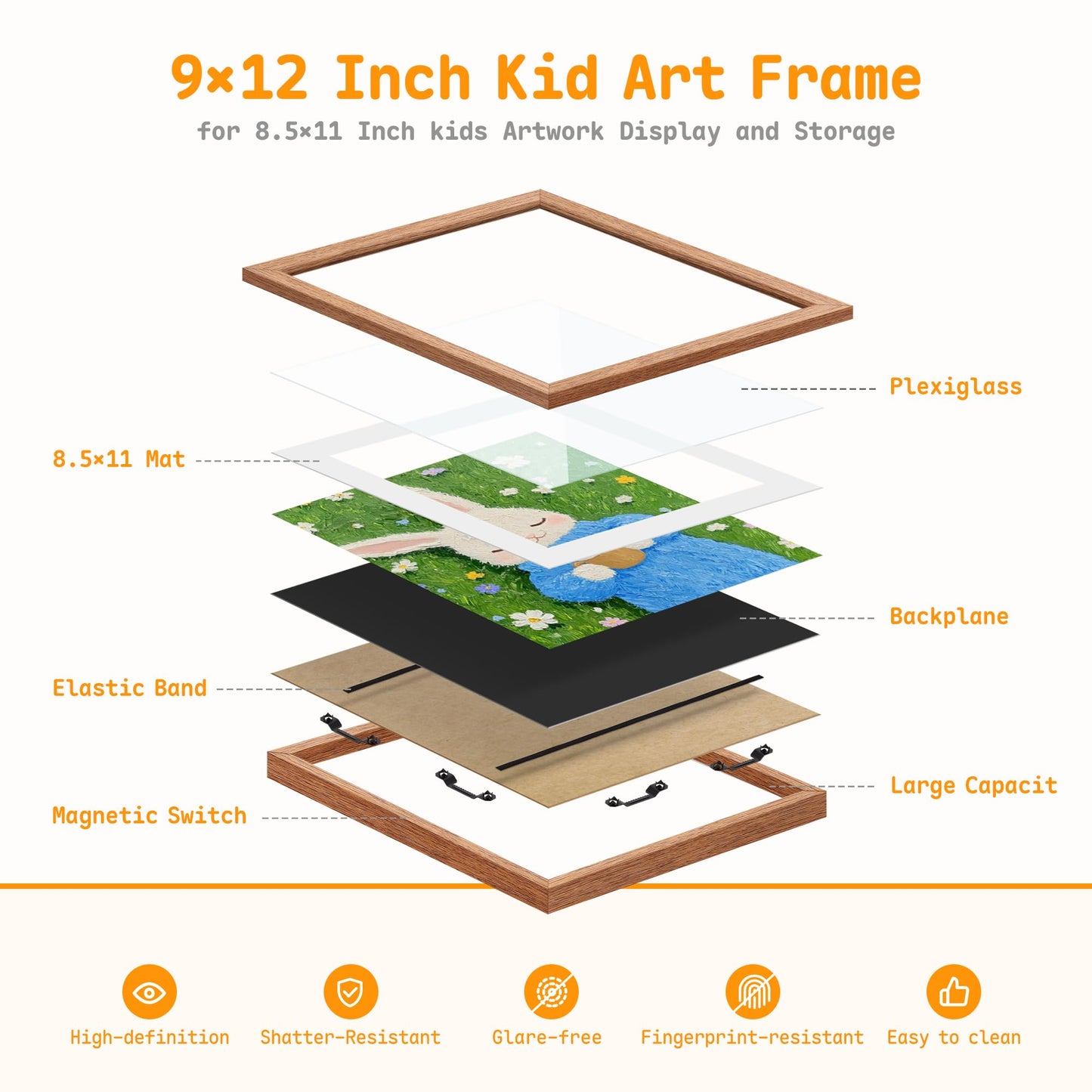 4 Pack Kids Artwork Frames Changeable 8.5 x 11 Inch Children Art Projects Children Art Frames Front Opening Picture Display Frame Holds 150 Drawings for Craft Storage, Room Decor, Portfolio, Wood
