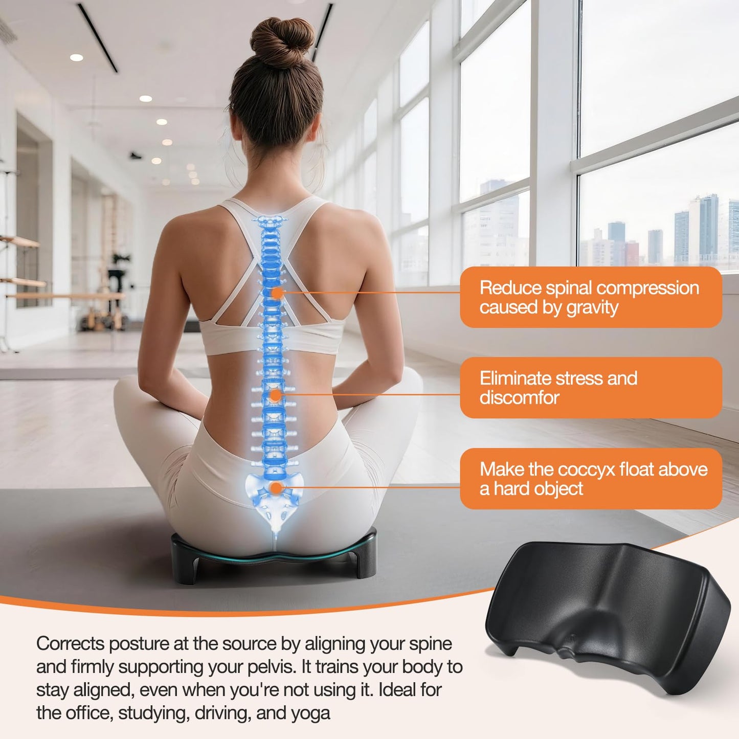 CXDYLCGF Ergonomic Seat Cushion for Office Chair, Car, Study and Meditation, Tailbone Relief, Spine Alignment, Pelvic Support, Posture Corrector,Recommended for Users Under 176LB