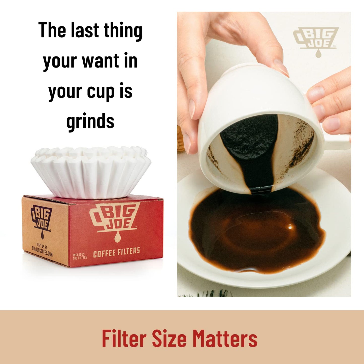 Big Joe® Large Coffee Filters (500 Count) - Extra Tall Walls Prevent Ground Overflow - Fits BUNN 12-Cup Commercial Pour Over & Drip Machines - 9¾" Diameter, 2¾" Walls - Made in USA