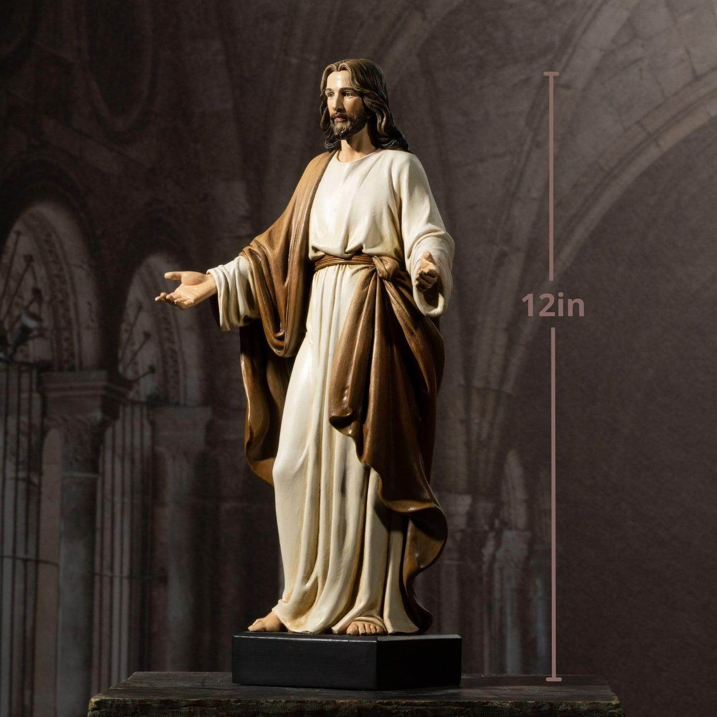 ShineOnAngel 12inch Jesus Statue Hand Painted Jesus Christ with Open Arms Religious Home Decor Resin Sculpture Christian Home Décor