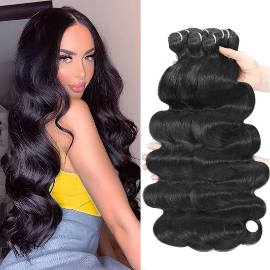 12A 16 18 20 22 Inch Human Hair Bundles Body Wave Bundles Human Hair Thick 4 Bundles 100% Unprocessed Virgin Human Hair Quick Weave Real Human Hair Extensions Natural Black for Women