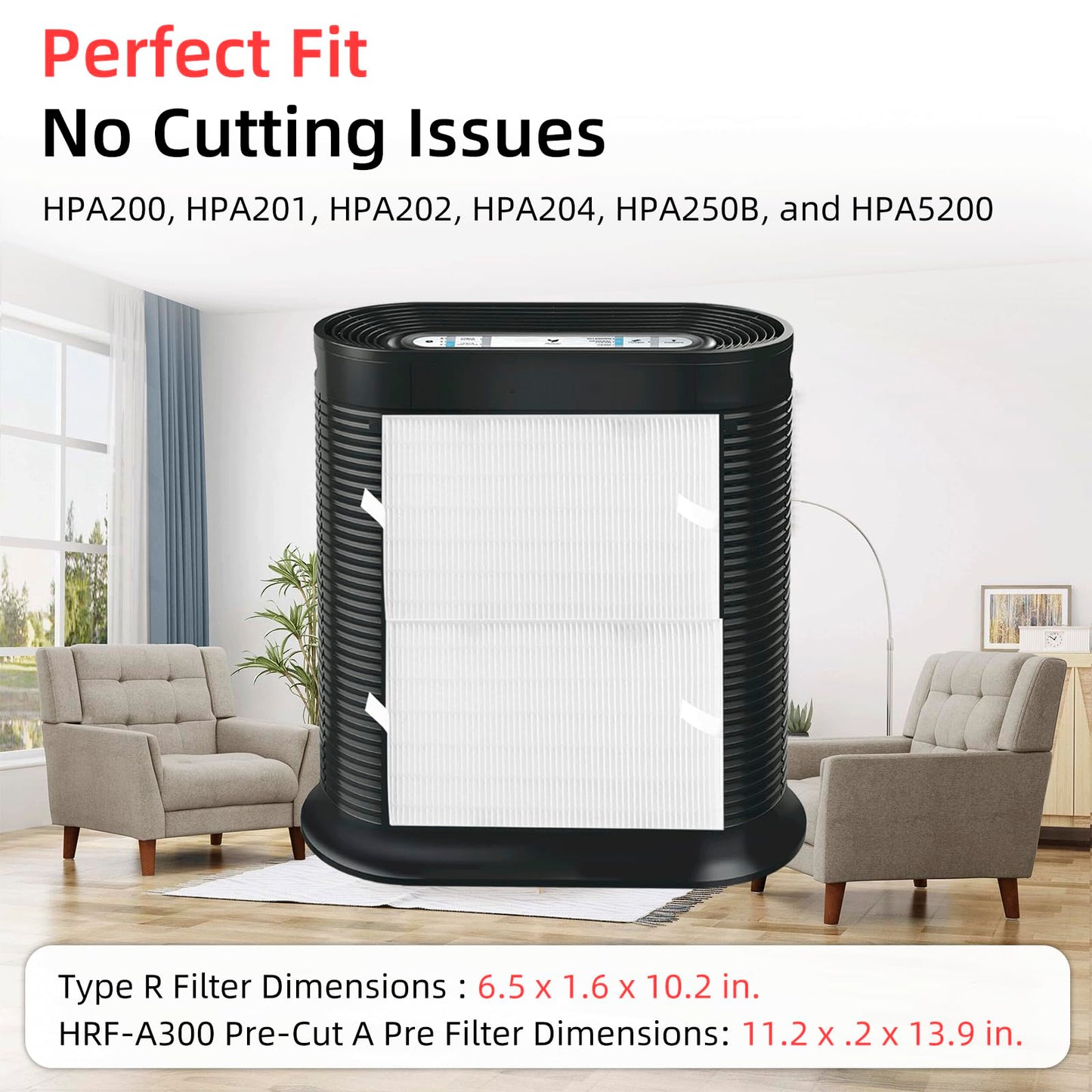 APPLIANCEMATES HPA200 Replacement Filters for Honeywell HPA200 HRF-ARVP200 Series Air Purifiers HPA200, HPA201, HPA202, HPA204, HPA250, HPA5200, 4 R Filter and 8 Carbon Pre-Cut Pre-Filters A