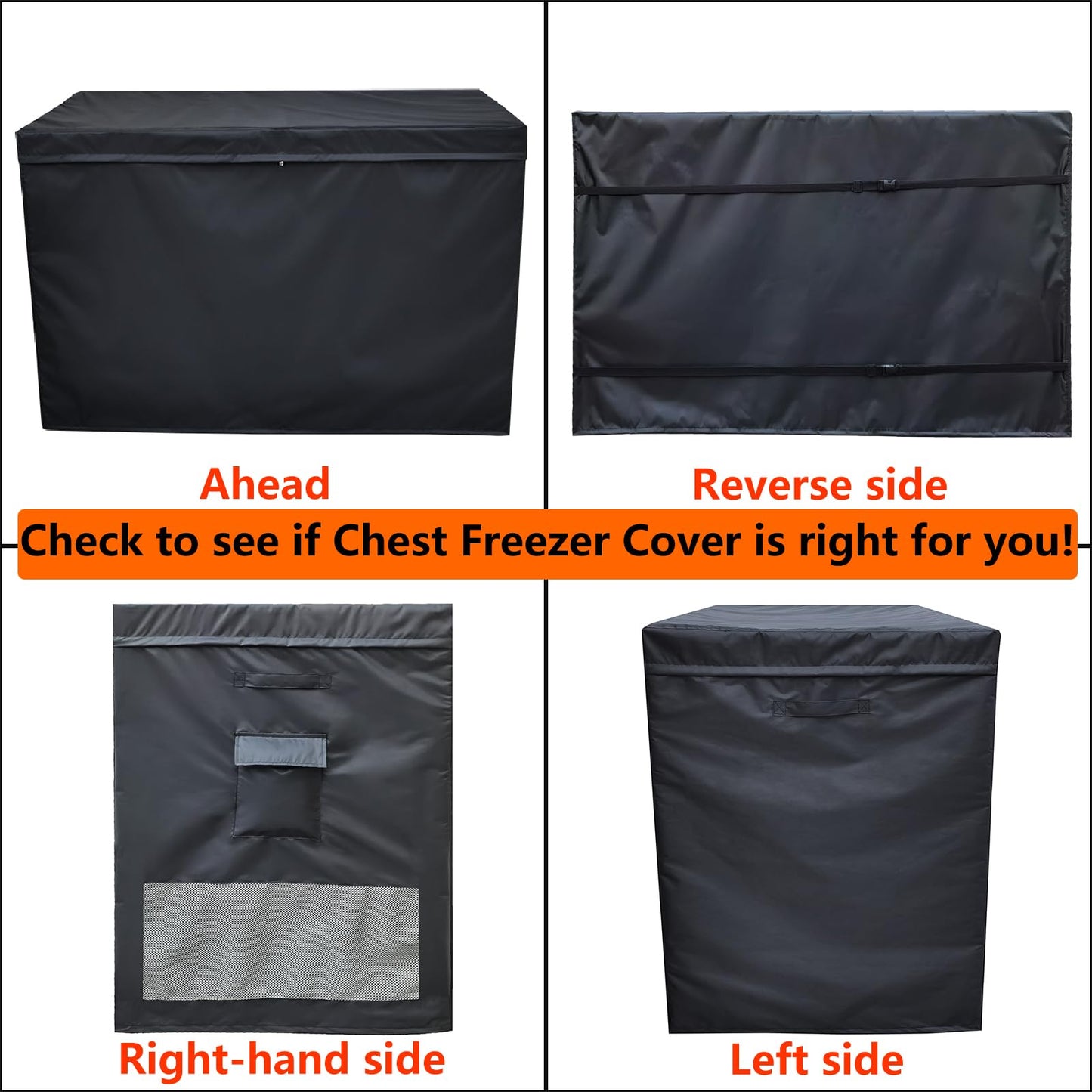 YANGSHILEI Chest Deep Freezer Cover for 14-16 cu ft Chest Deep Freezer Waterproof Dustproof,Top with Zipper to Open UV Resistance Chest Deep Freezer Protector 56"W×29.5"D×36"(Black)