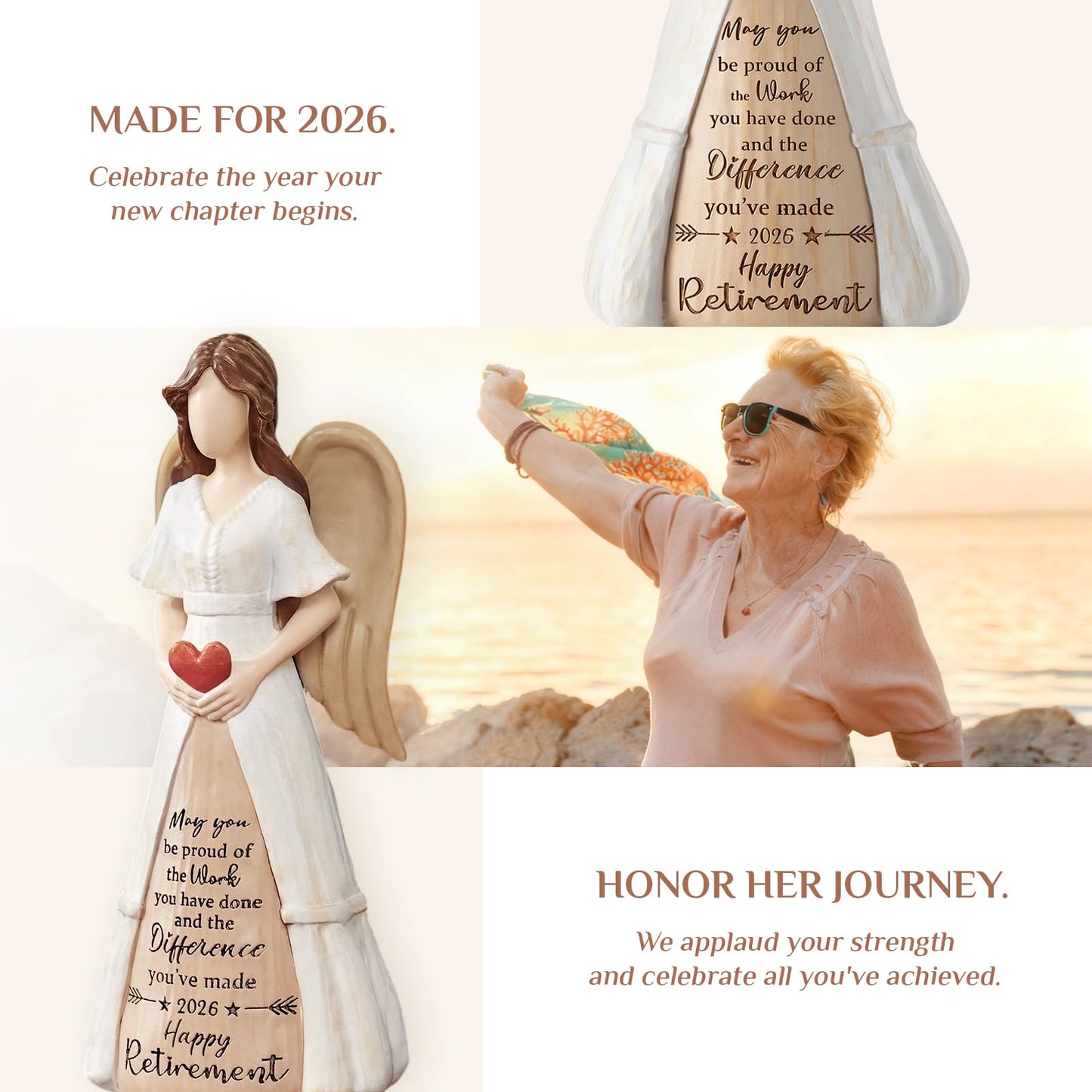 Storieme Retirement Gift for Woman 2026: 7.3” Handcrafted Angel Figurine for Retiring Coworker Teacher Nurse - Retired Keepsake for Retirement Party Decorations