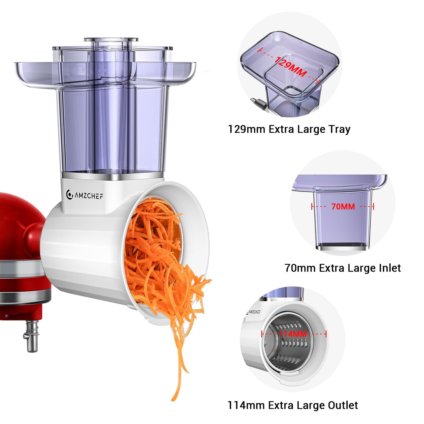 Slicer & Shredder Attachment for Kitchen Aid Stand Mixers, with 2.8IN Large Feed Chute, Oversized Cheese Grater Accessories with 4 Food Grade Blades, 304 Stainsless Steel, Dishwasher Safe