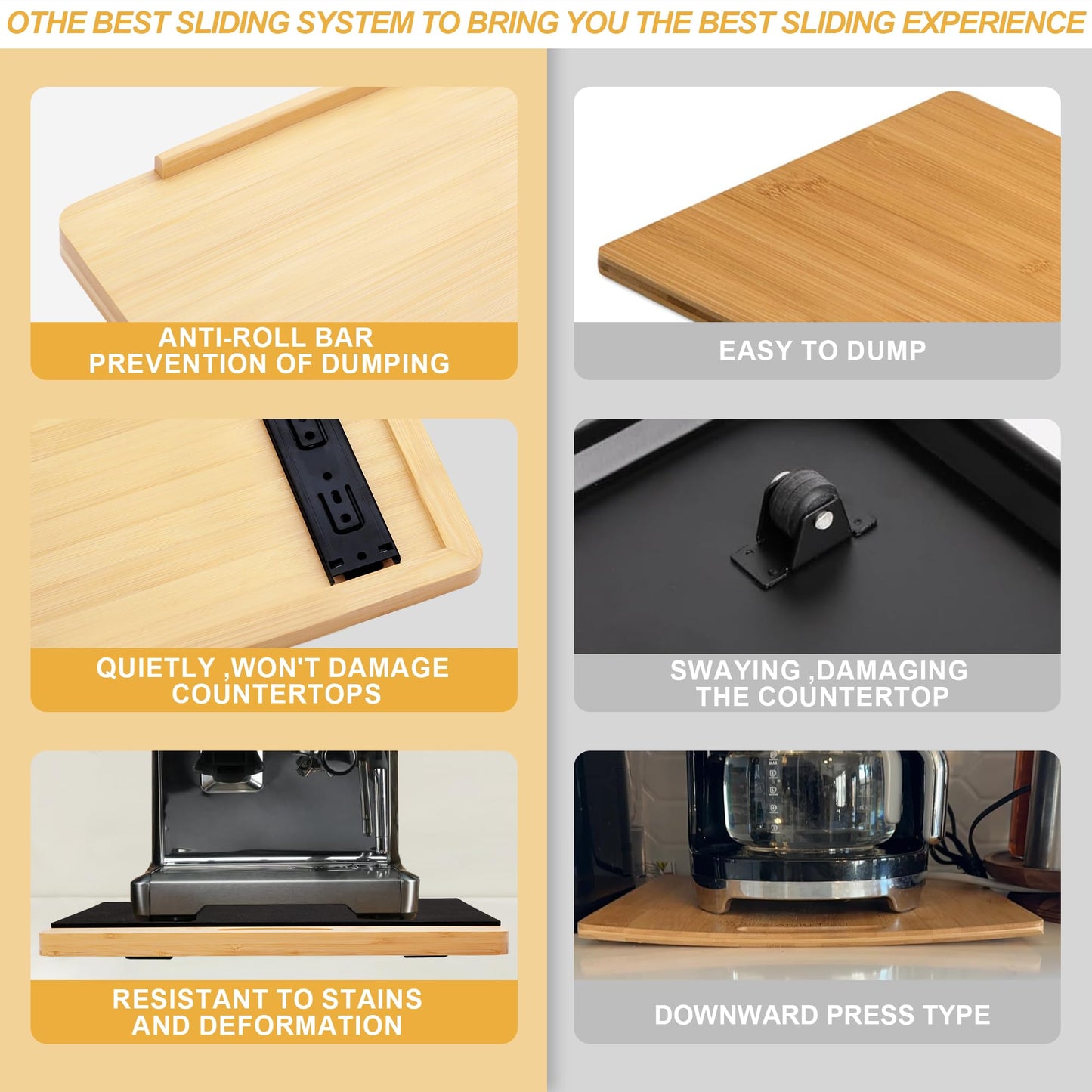 MinBoo Bamboo Appliance Slider,Sliding Tray for Coffee Maker, Kitchen Countertop Appliance Rolling Tray,Slides Easily from Under The Cabinet,Wide - Large (16" Wx13 D)