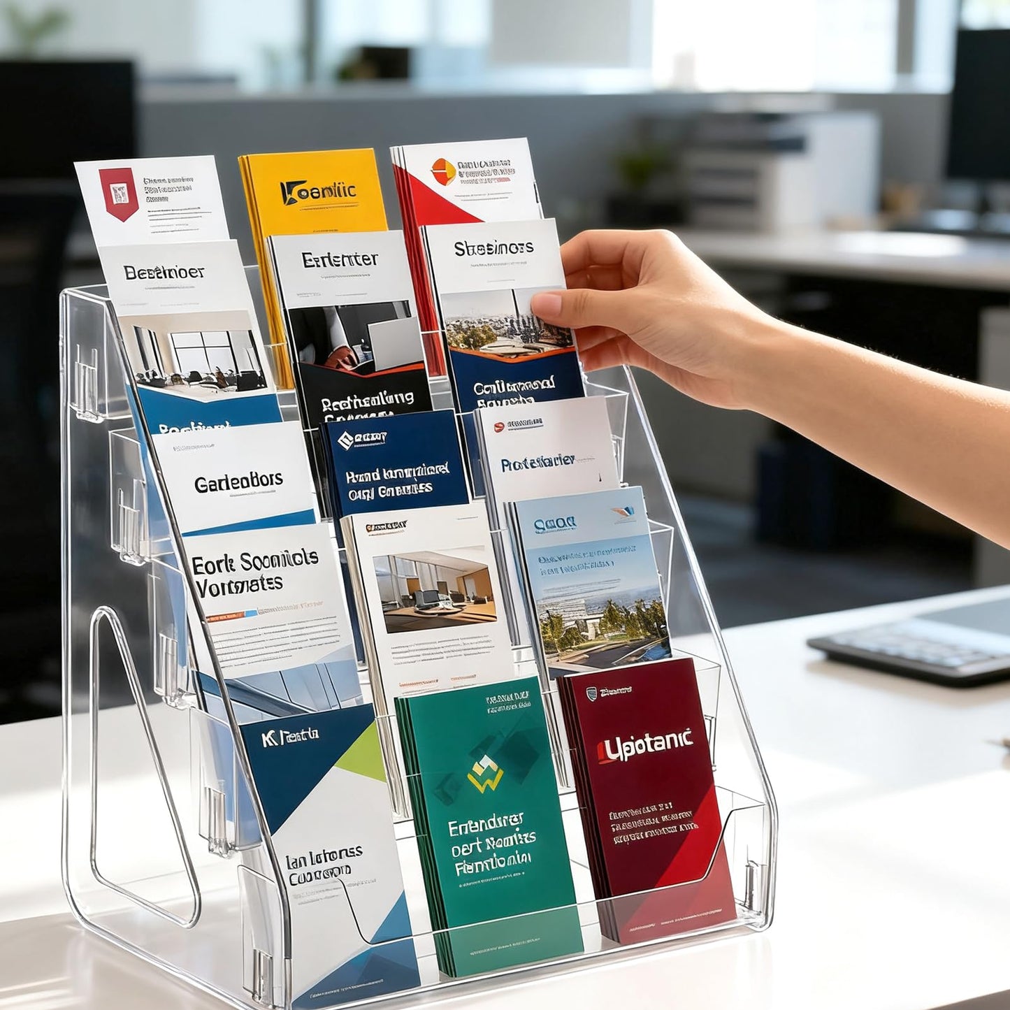YEXEXINM 2 Pack 5 Tier Brochure Holder 12x13 Inch Acrylic Literature Display Stand Holds 3 Brochures in One Row Clear Pamphlet Holder Display Stand for Flyers Booklets Table Signs Office Store Home
