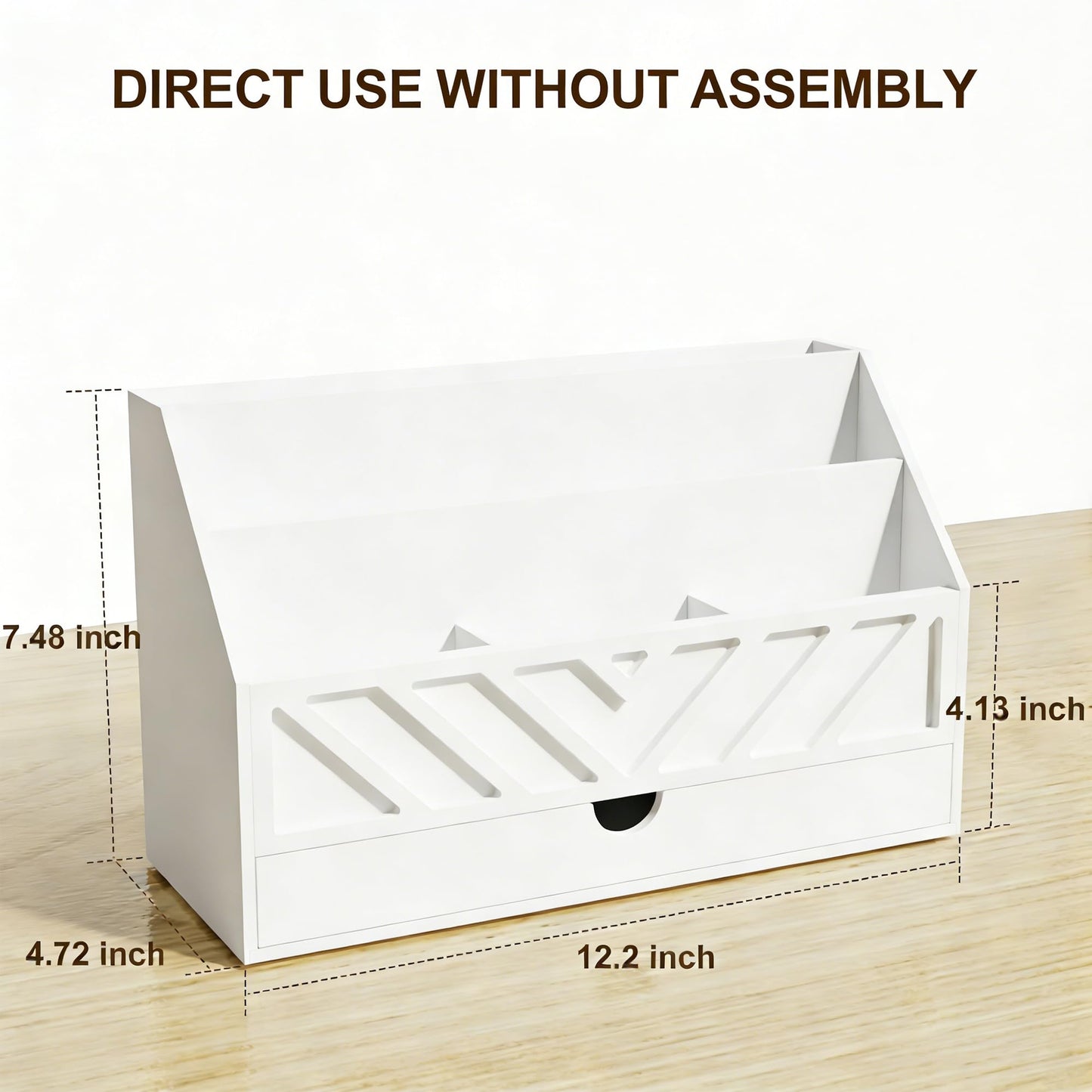 SRIWATANA White Mail Organizer Countertop, 5 Slots Mail Holder with Drawer, Office Desk Organizer, Letter Sorter File Bill Holder Paper Storage for Home Office School