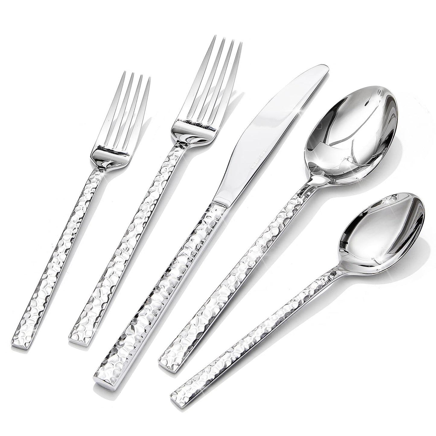 KINGSTONE 30 Piece Hammered Silverware Set, 18/10 Stainless Steel Flatware Set for 6, Cutlery Set for Home, Party, Wedding, Mirror Polished Dishwasher Safe