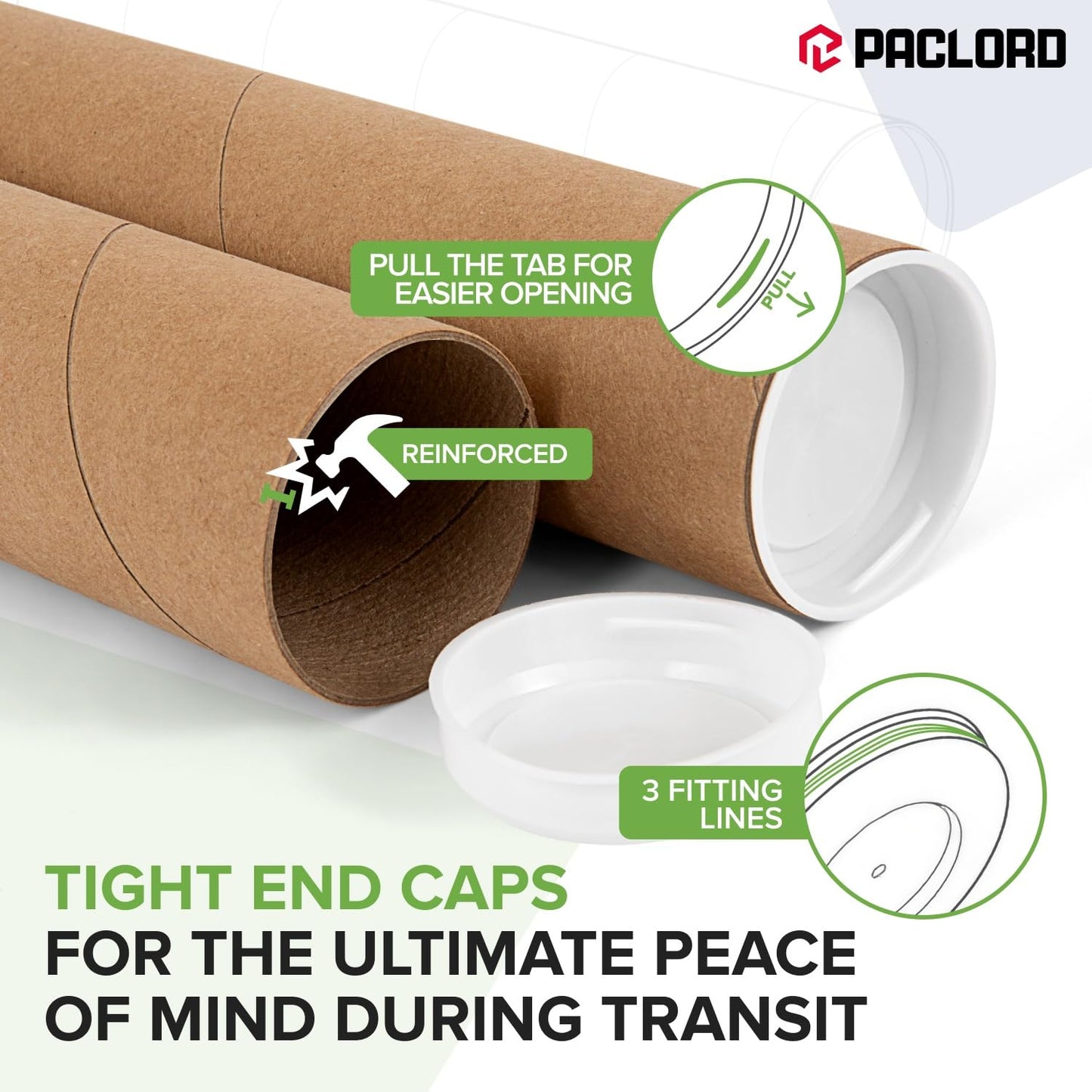 4" x 48" Reinforced Kraft Paper Mailing Tube, Pack of 2 Tubes with 4 Caps – Secure USPS Approved Poster Tube – Made in USA Cardboard Tube for Shipping and Storing Posters, Prints, Artwork