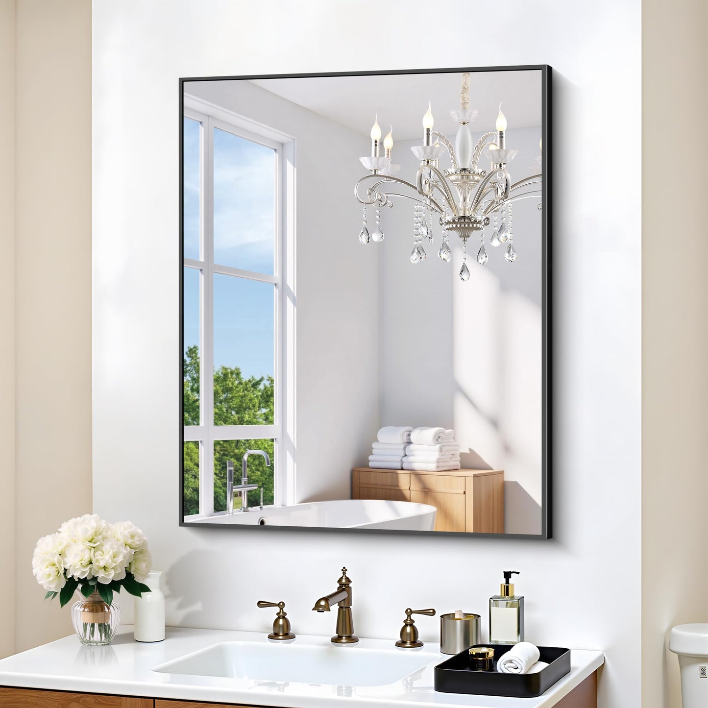 KOCUUY Black Mirror, 24x30 Inch Rectangle Bathroom Mirror for Over Sink, HD Tempered Glass, Anti-Rust Frame, Modern Design for Bathroom, Bedroom, Living Room, Entryway, Hang Horizontal/Vertical