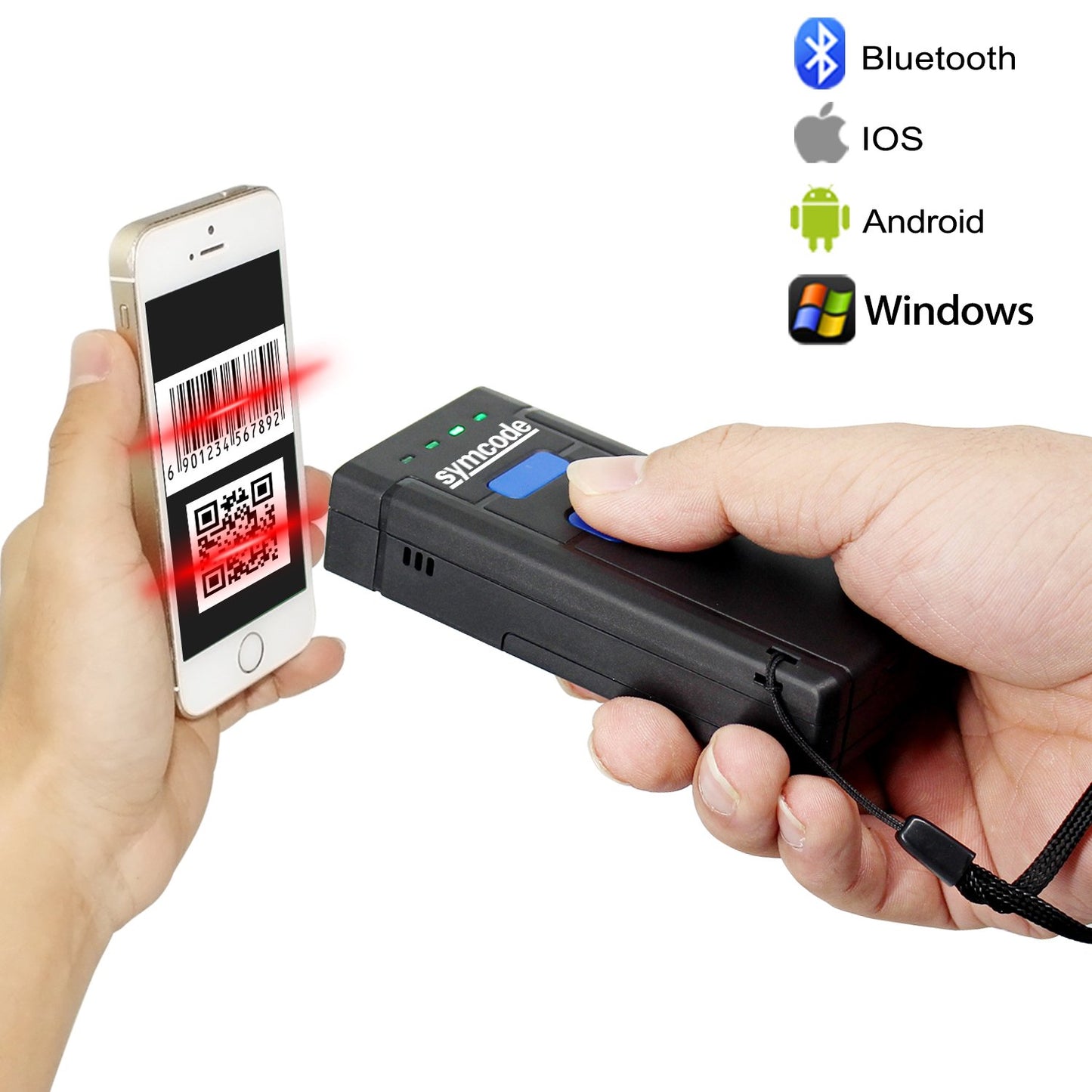 Symcode 2D Bluetooth Barcode Scanner,1D 2D Mini Wireless Handheld CMOS Barcode Scanner with Bluetooth5.0 & 2.4G Wireless Connection,Portable QR Code Reader Compatible for QR PDF417 Data Matrix