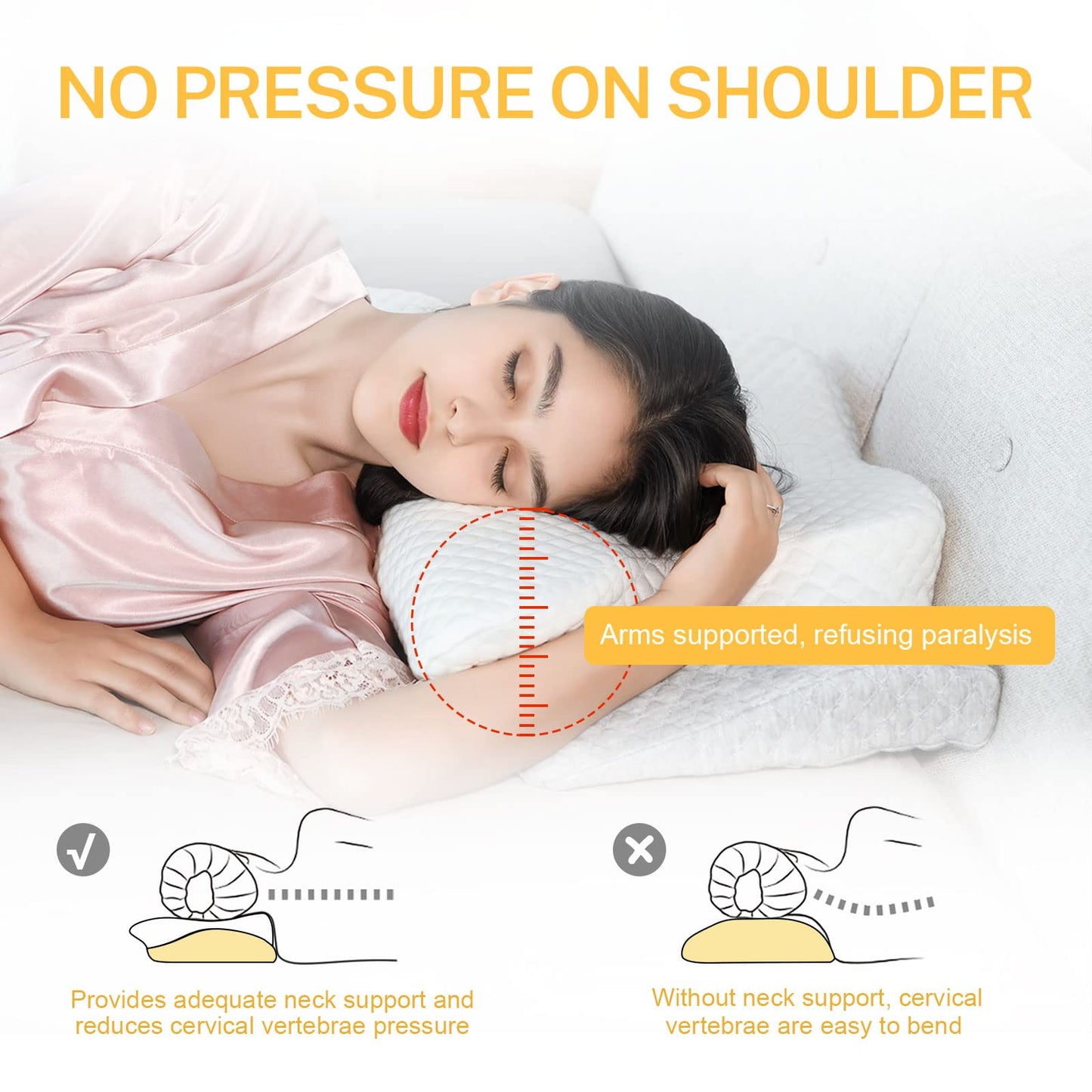 Misiki Cervical Neck Pillow for Pain Relief, Butterfly Contour Memory Foam Pillow for Side Back Sleepers, Ergonomic Bed Pillow with Washable Cover for Shoulder Support, 24x15 Inch
