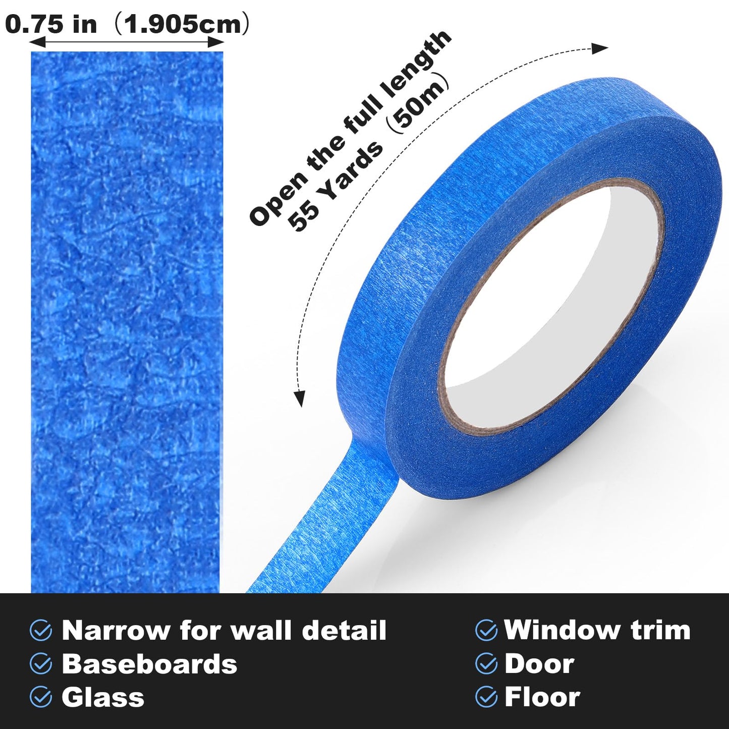 Leelosp Masking Tape Bulk 3/4 Inch x 55 Yards, General Purpose Masking Tape Paint Craft Painter Artist Multi Use School Classroom Supplies, 1375 Yards Total(Blue)