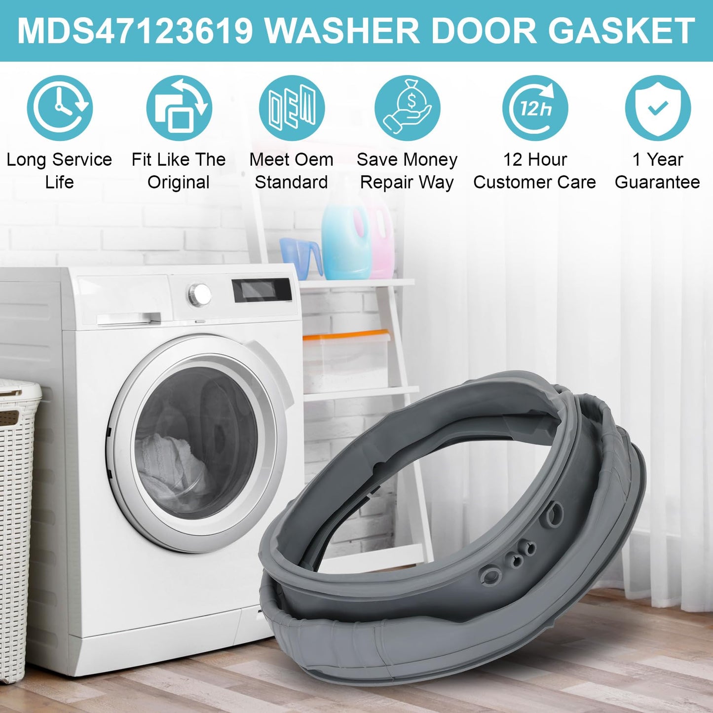 MDS47123619 WM3700HWA Washer Door Boot Seal Compatible with LG Kenmore Washing Machine WM3270CW/00, WM3500CW/00,WM3670HVA/01,Replaces 4511798,AP6236842,PS12081606 Washer Door Boot Gasket