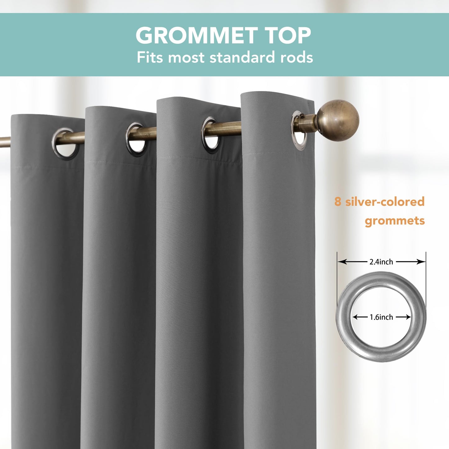 BONZER 100% Blackout Curtains 84 inches Long, 4 Panels Full Light Blocking Privacy Protection Window Drapes, Grommet Total Room Darkening Curtain with Black Backing for Bedroom, Living Room, Grey