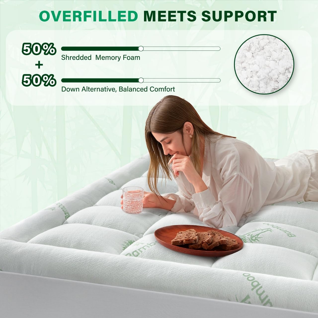 Anluoer Memory Foam Mattress Topper King for Back Pain, Rayon Derived from Bamboo Pillow Top Mattress Topper for Hot Sleepers,Cooling Mattress Pad with 8-21" Deep Pocket, 78x80 Inches, White