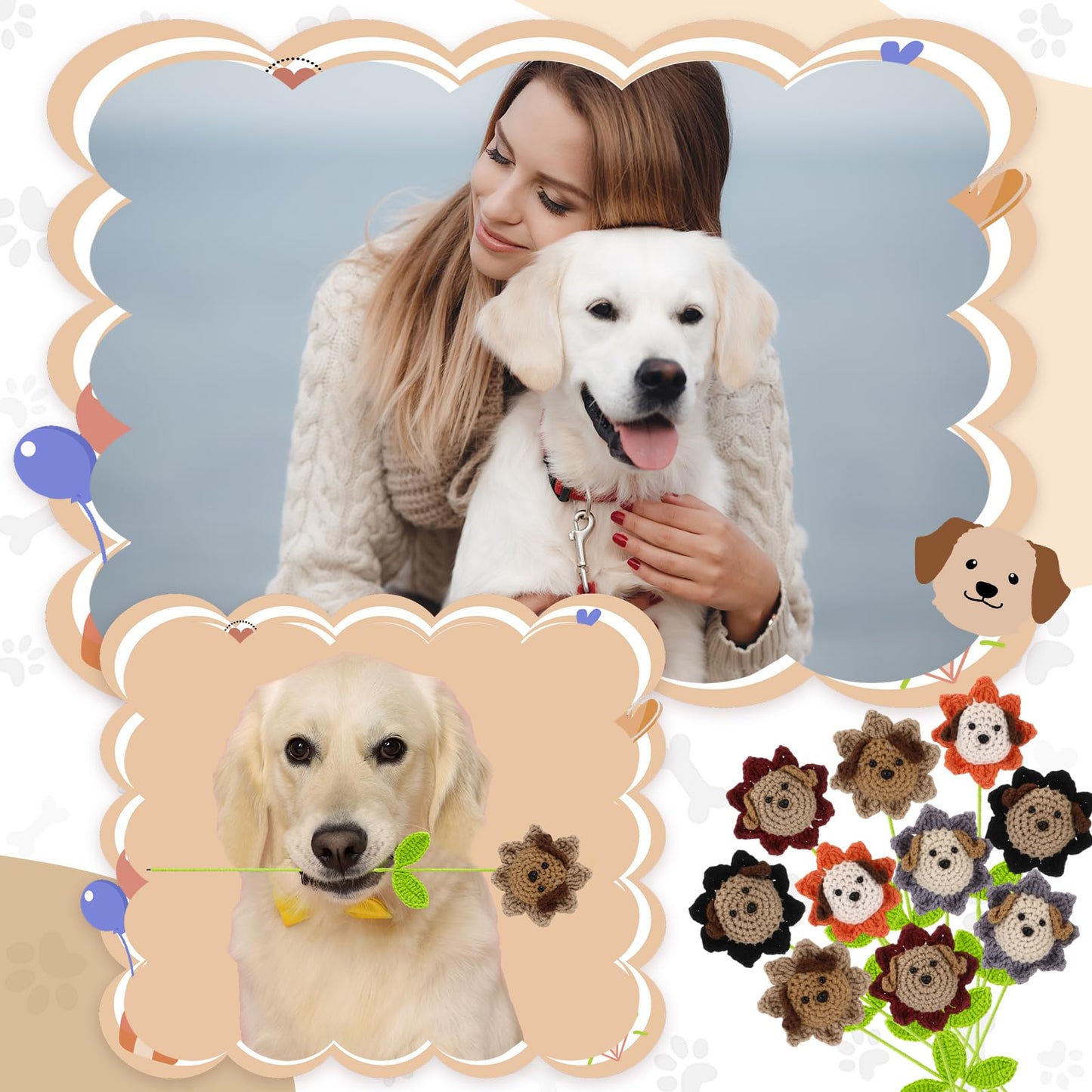 Riceshoot 10 Sets Cna Week Gifts Bulk 2026 Crochet Dog Gifts for Women Inspirational Positive Dog Crochet Flower Teacher Appreciation Gift for Graduation End of Year Pet Lover Desk Decor