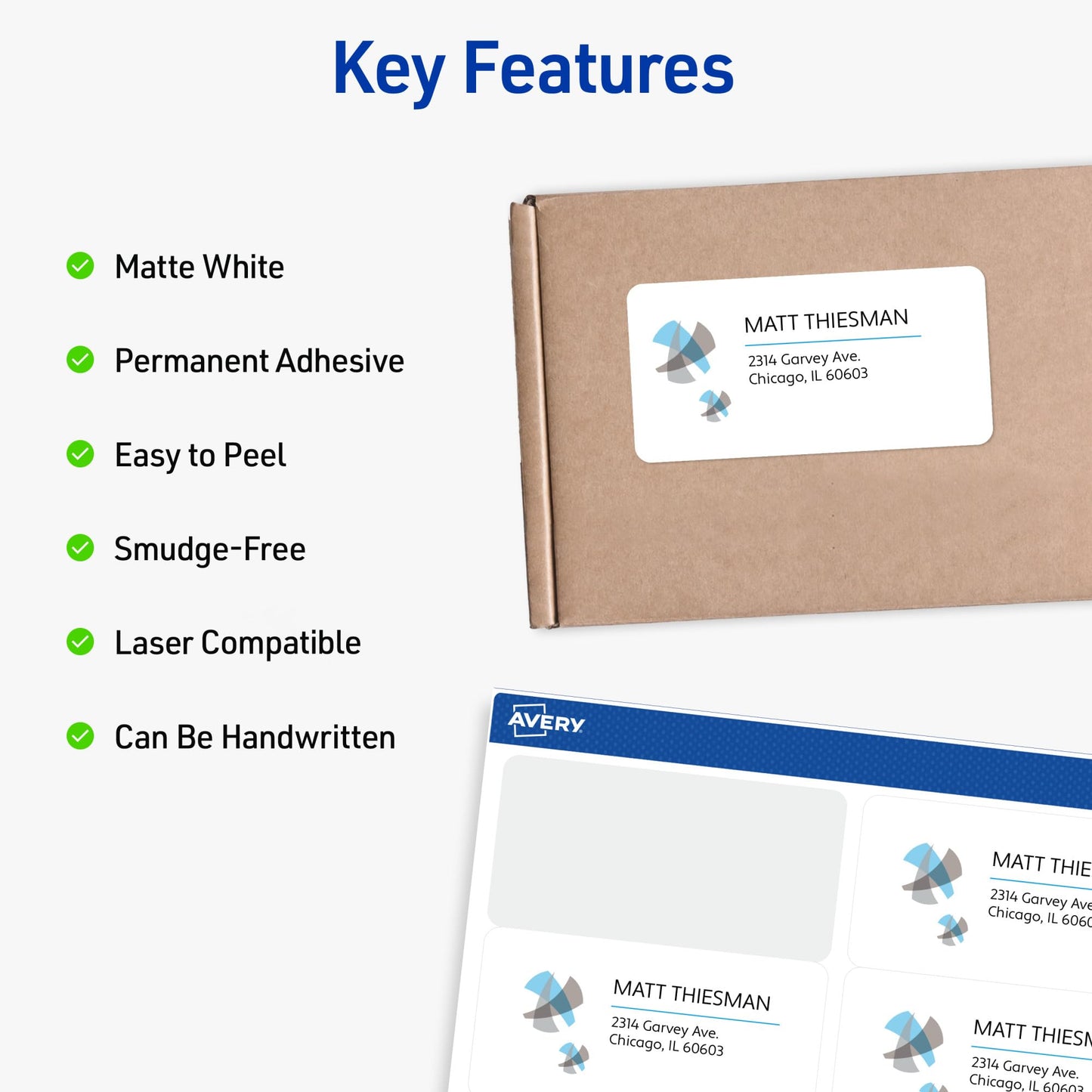 Avery Waterproof Labels with UltraHold Permanent Adhesive, 2" x 4", 500 Labels for Laser Printers (5523)